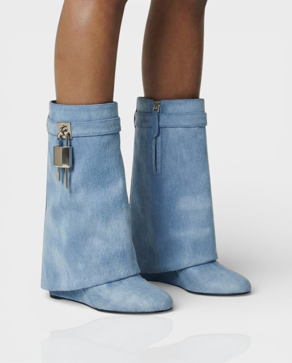 AVELINE Padlock Wedge Faux Leather Ankle Boots
