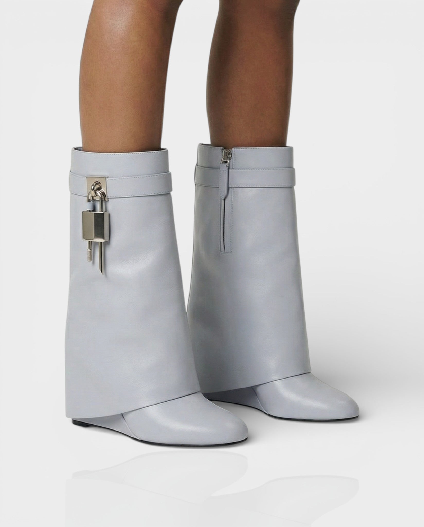 AVELINE Padlock Wedge Faux Leather Ankle Boots