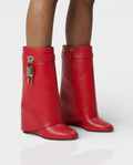 AVELINE Padlock Wedge Faux Leather Ankle Boots