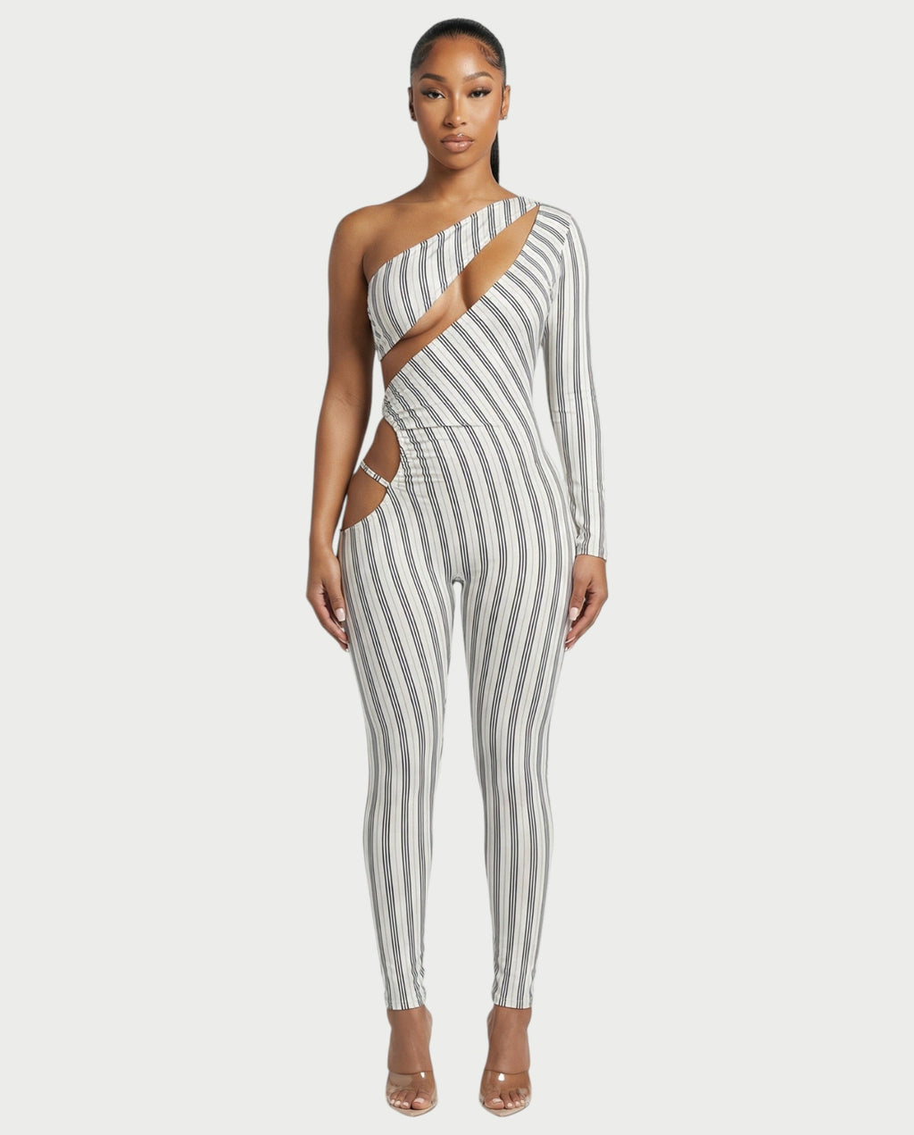 AMBER Asymmetric Striped Cut-Out Jumpsuit