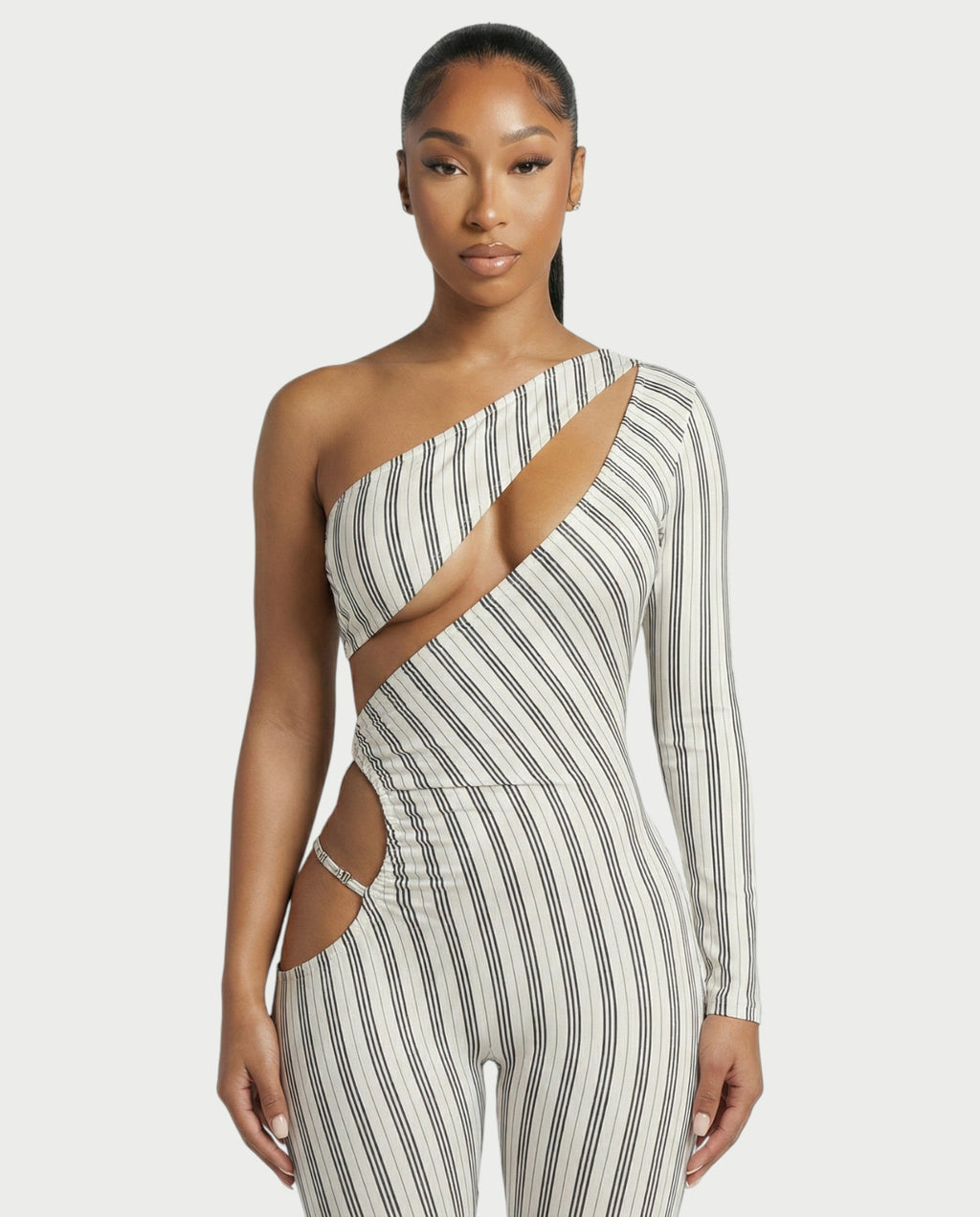 AMBER Asymmetric Striped Cut-Out Jumpsuit