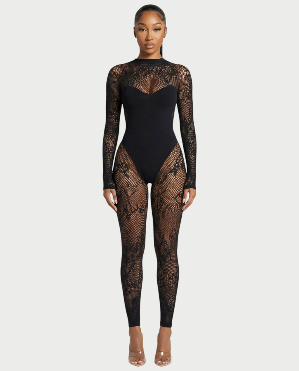 LARYA Sheer Lace Mesh Net Jumpsuit