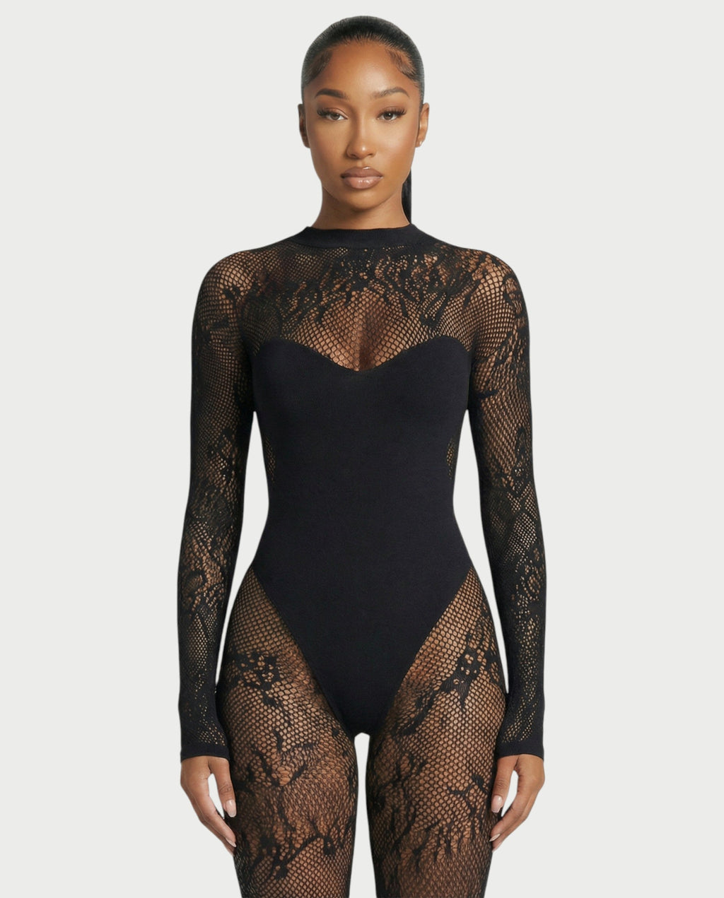 LARYA Sheer Lace Mesh Net Jumpsuit