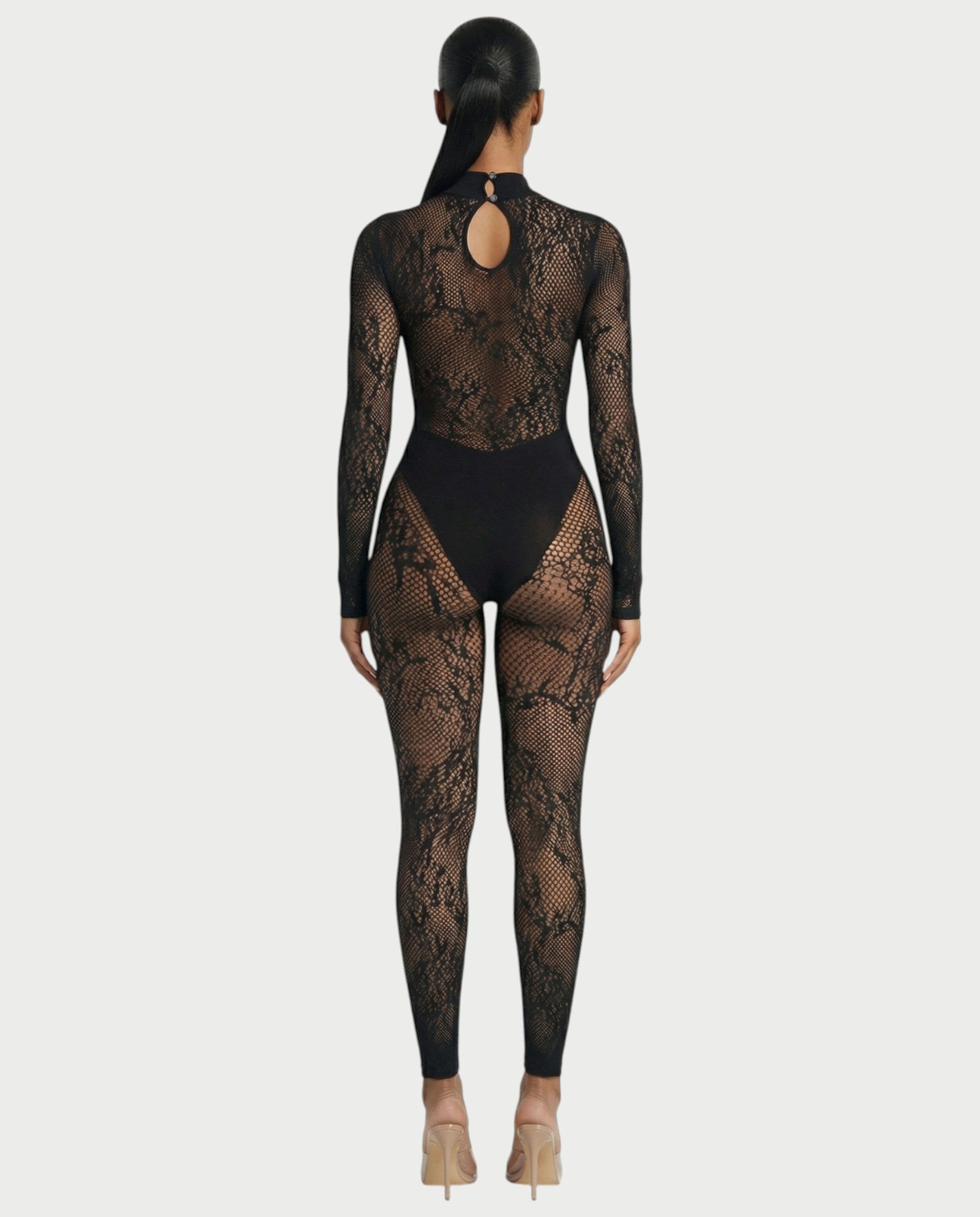LARYA Sheer Lace Mesh Net Jumpsuit