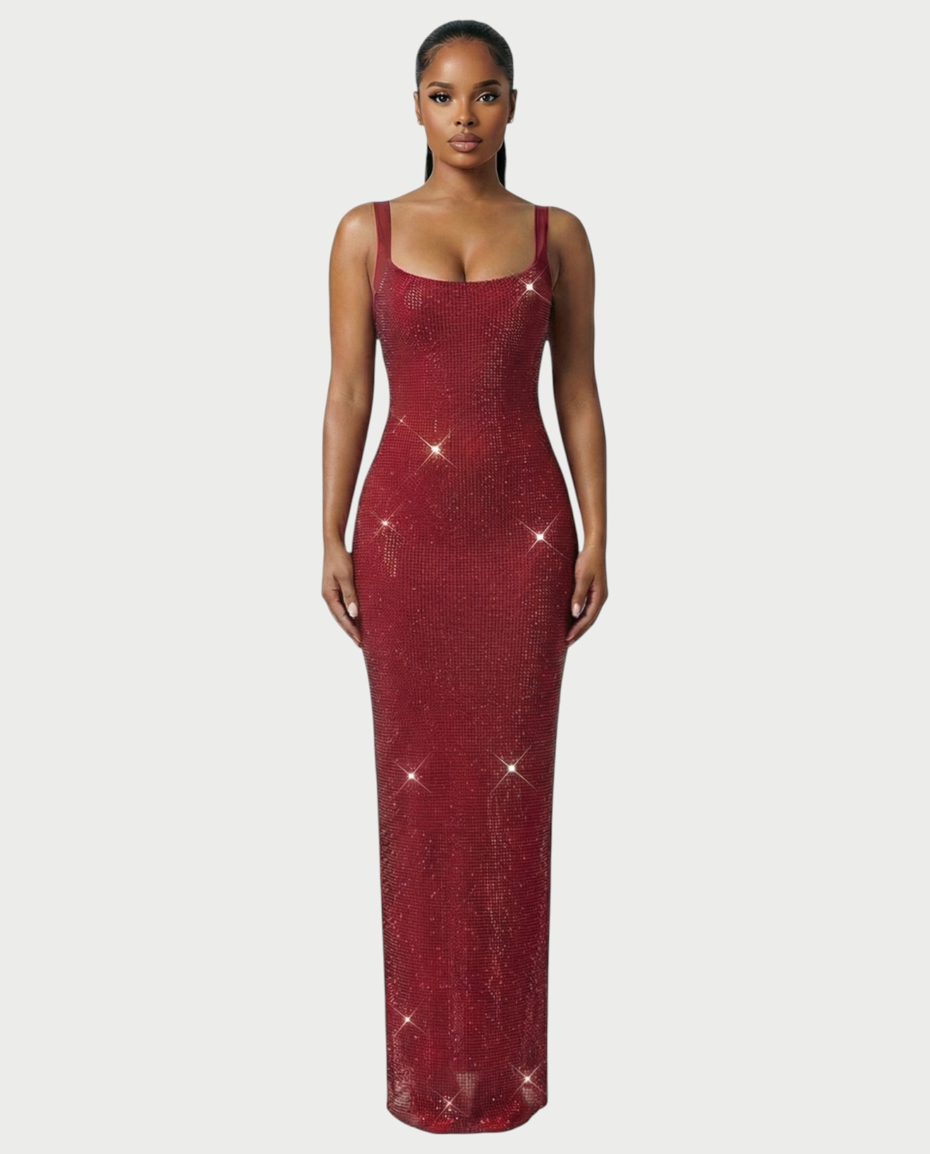 JADA Rhinestone Embelished Open-Back Maxi Dress