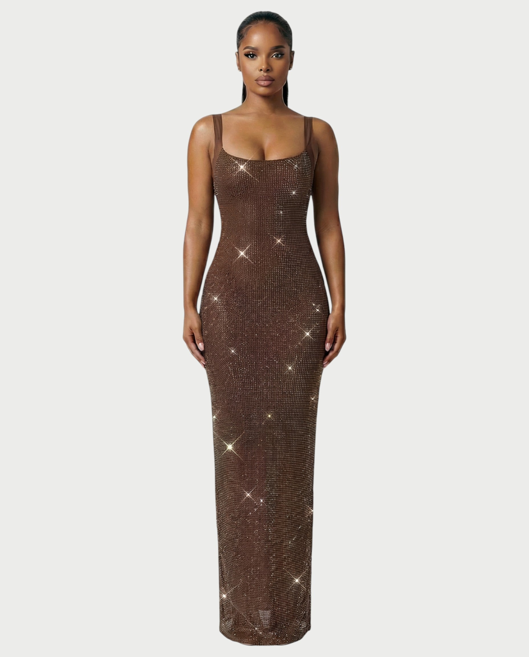 JADA Rhinestone Embelished Open-Back Maxi Dress