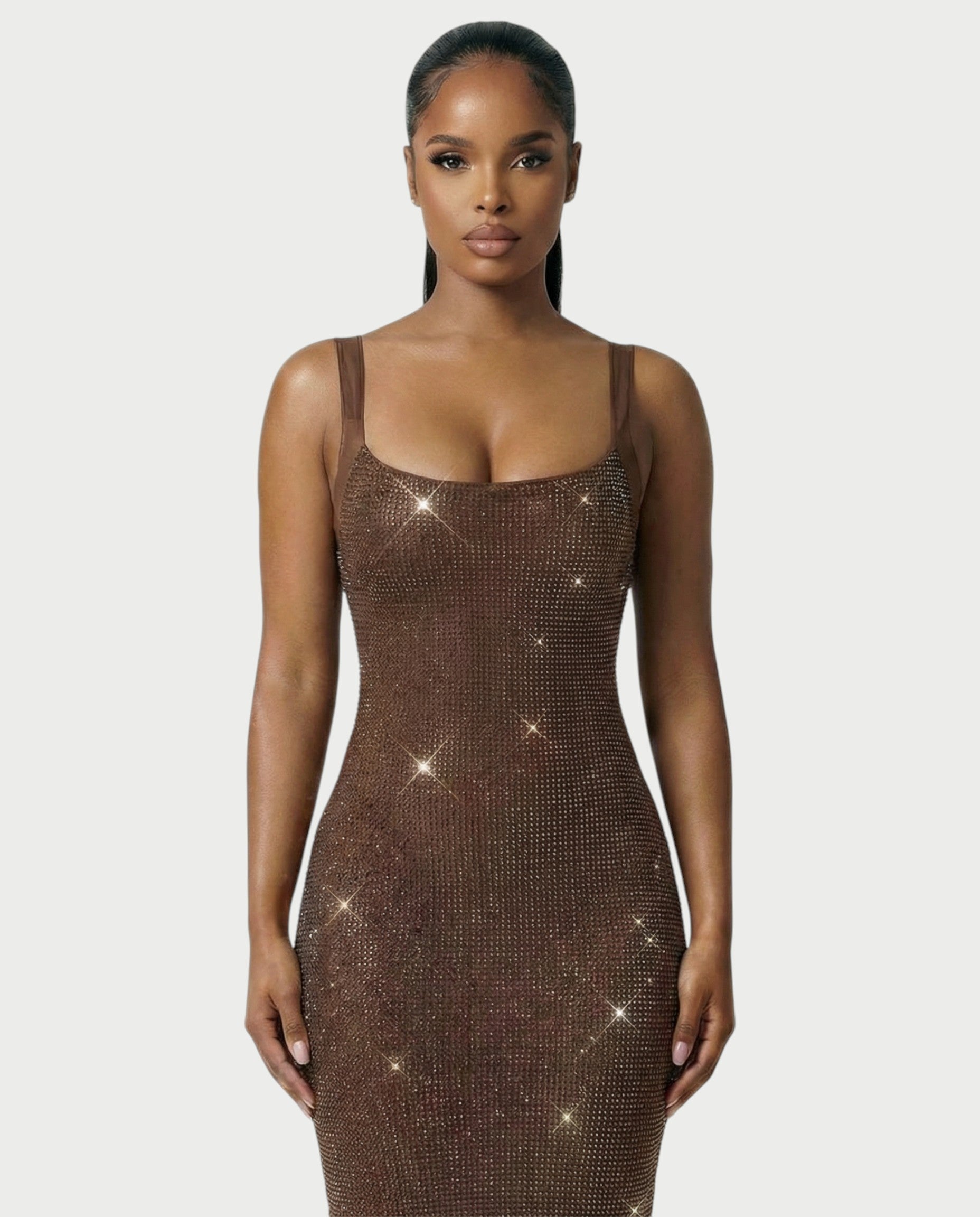 JADA Rhinestone Embelished Open-Back Maxi Dress