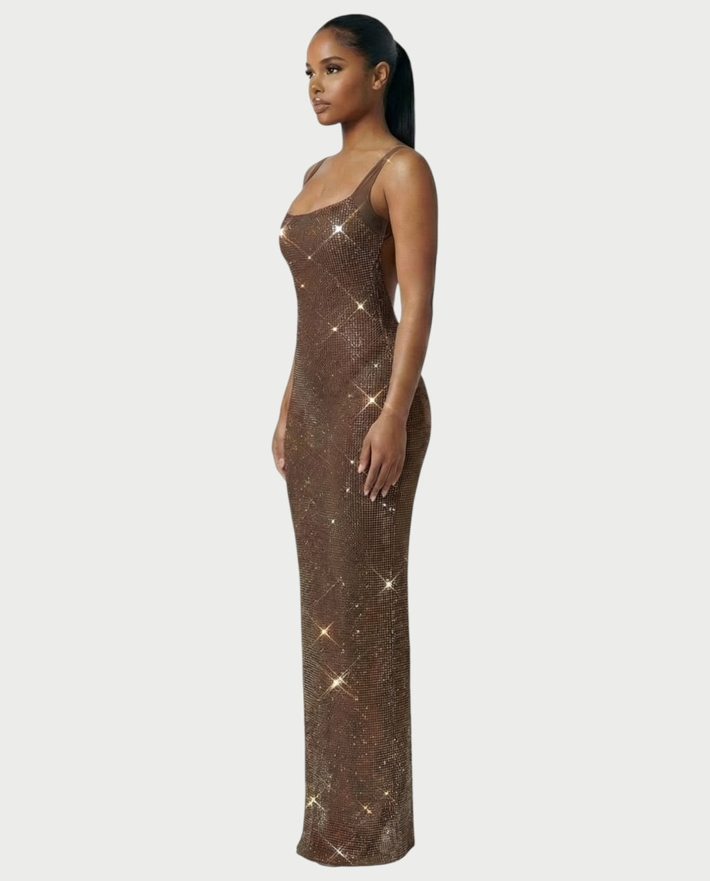 JADA Rhinestone Embelished Open-Back Maxi Dress