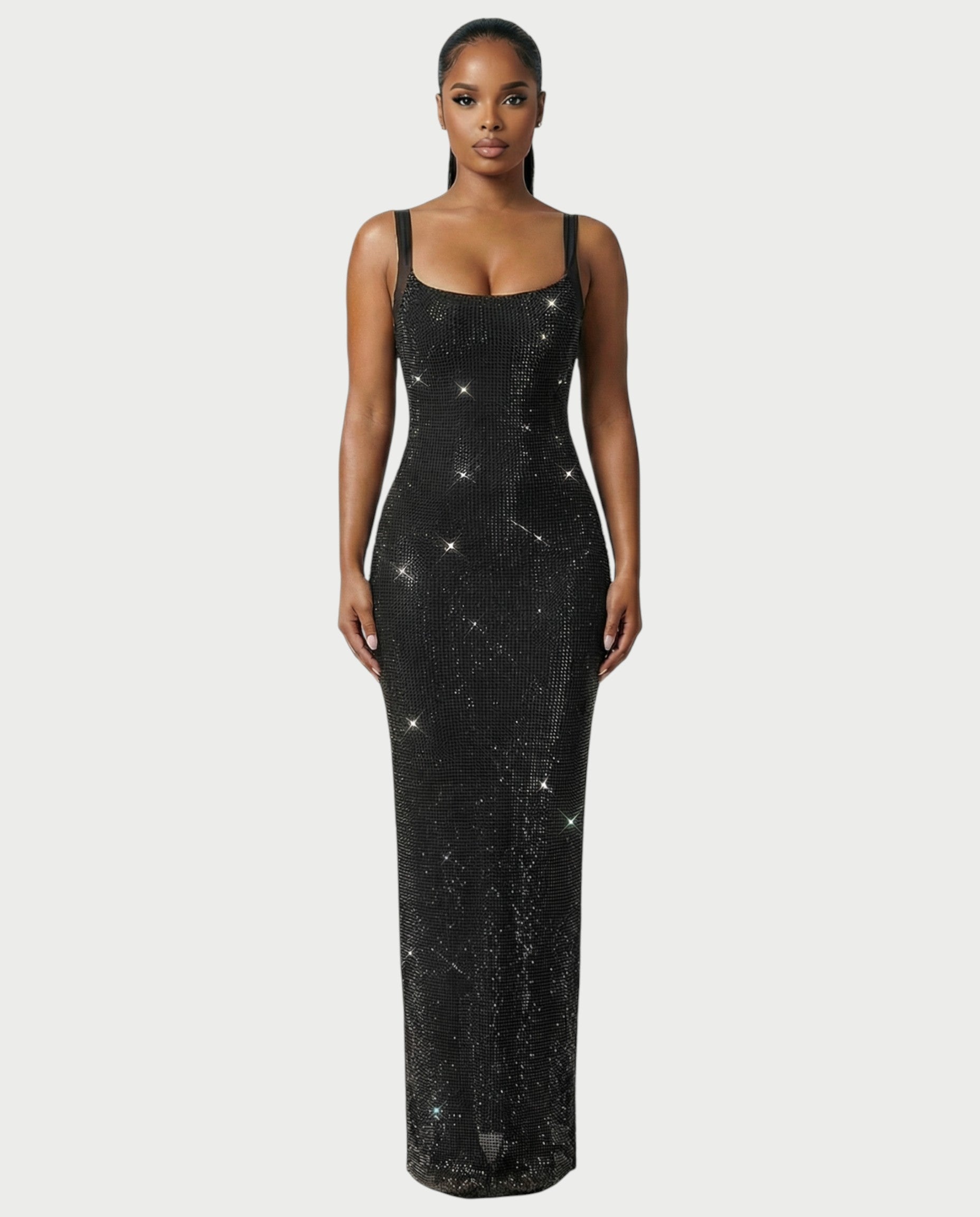JADA Rhinestone Embelished Open-Back Maxi Dress