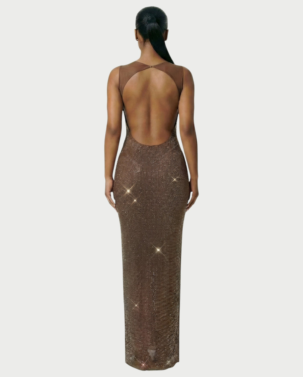 JADA Rhinestone Embelished Open-Back Maxi Dress