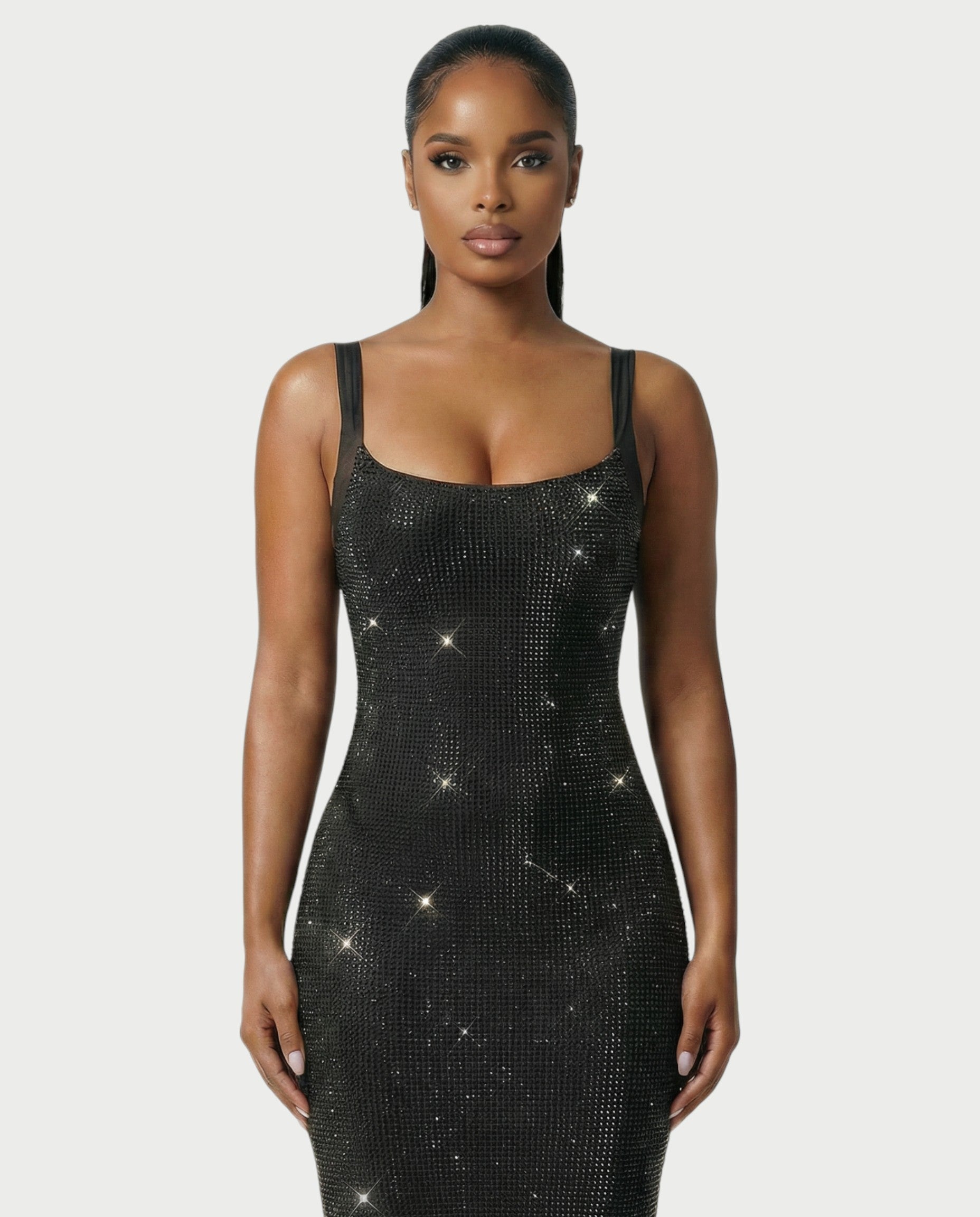 JADA Rhinestone Embelished Open-Back Maxi Dress