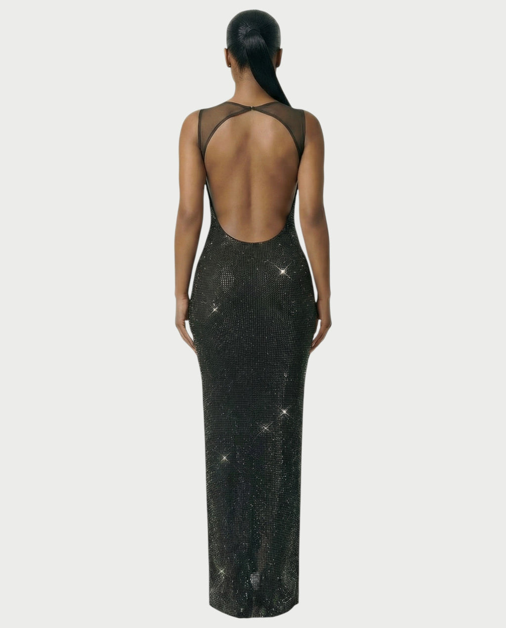JADA Rhinestone Embelished Open-Back Maxi Dress