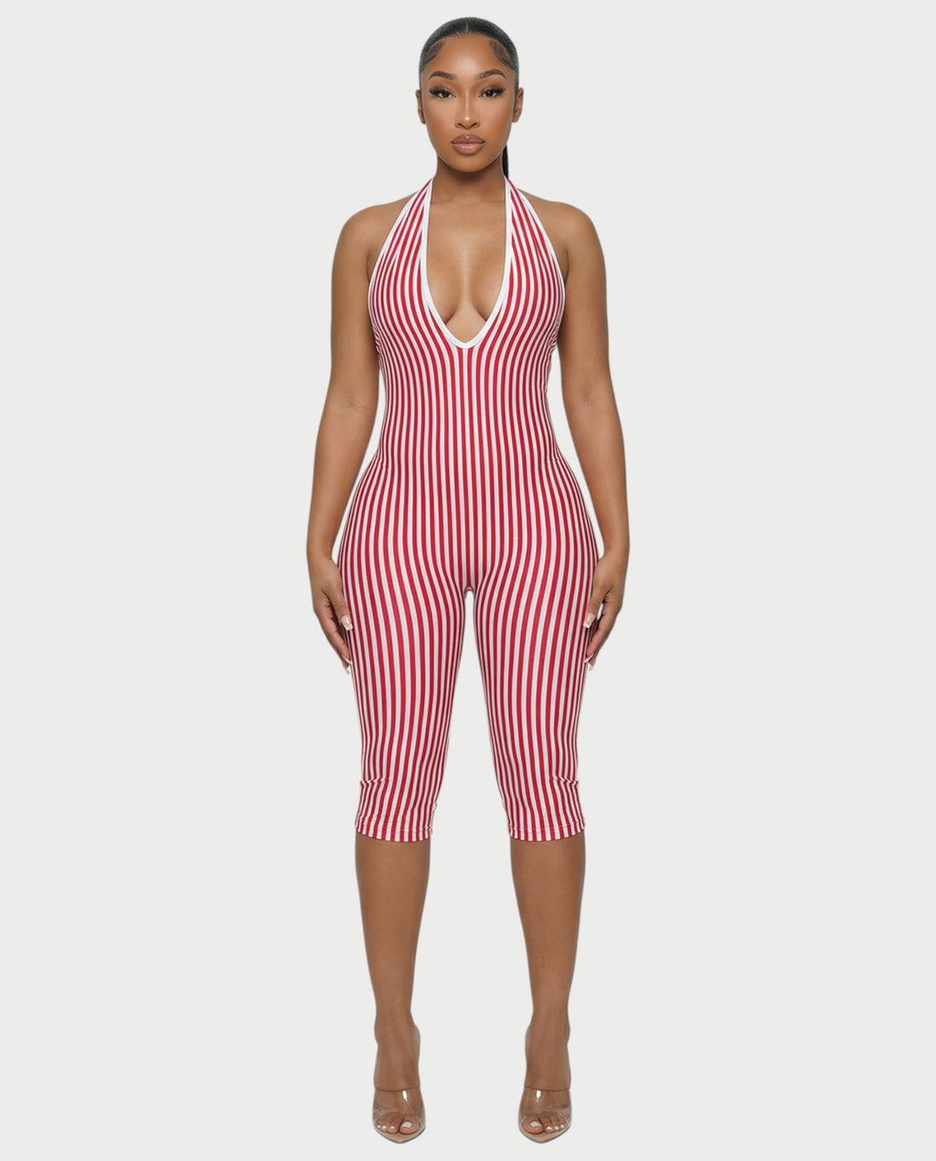 PHIA Striped Backless Romper