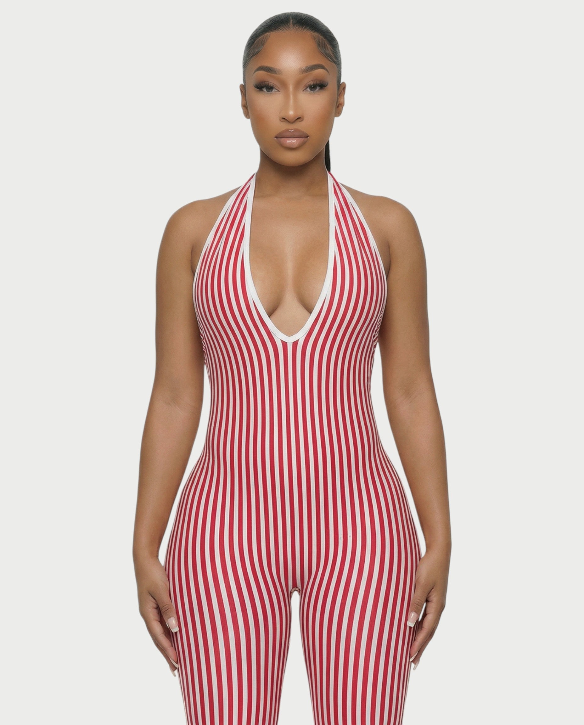 PHIA Striped Backless Romper