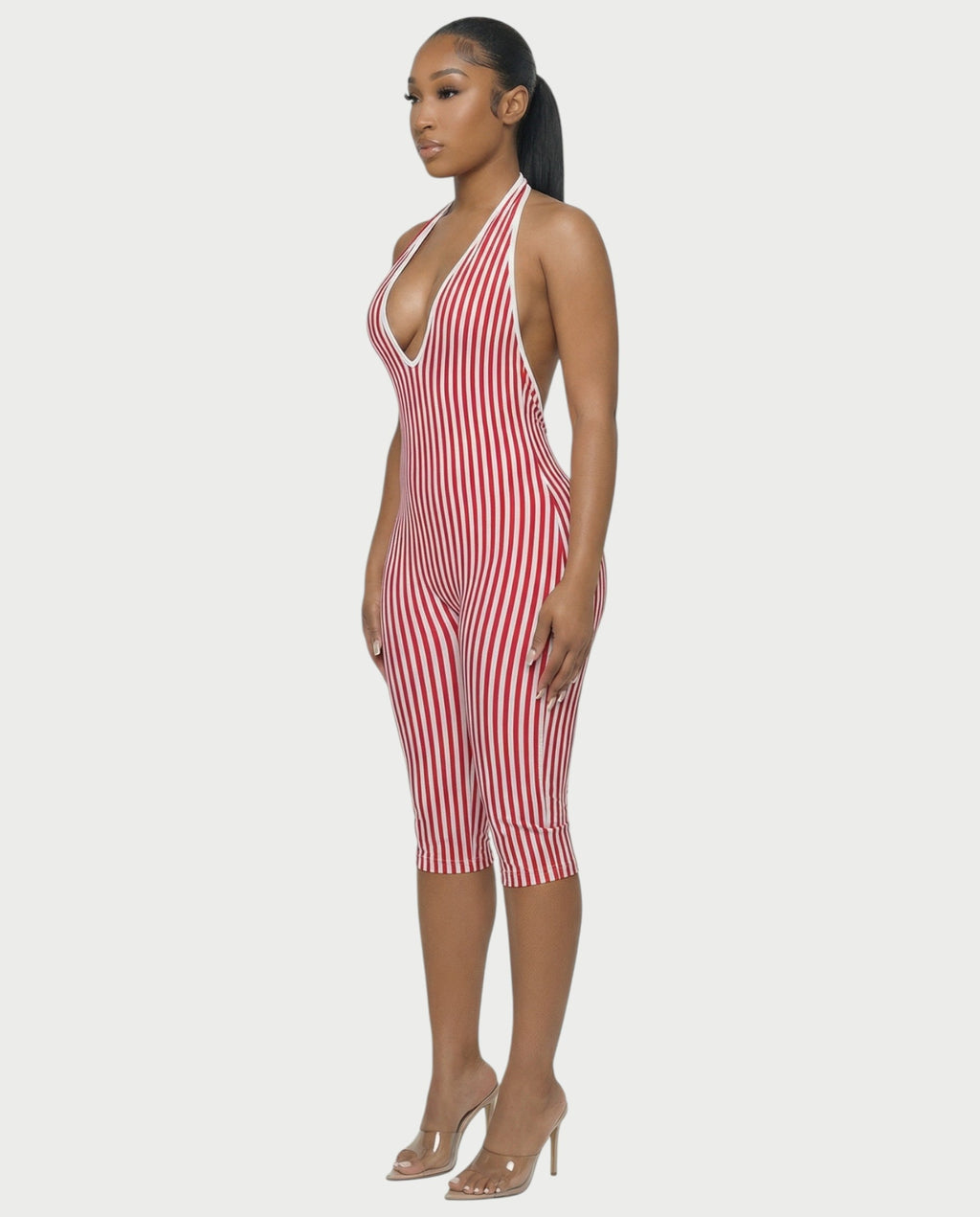 PHIA Striped Backless Romper