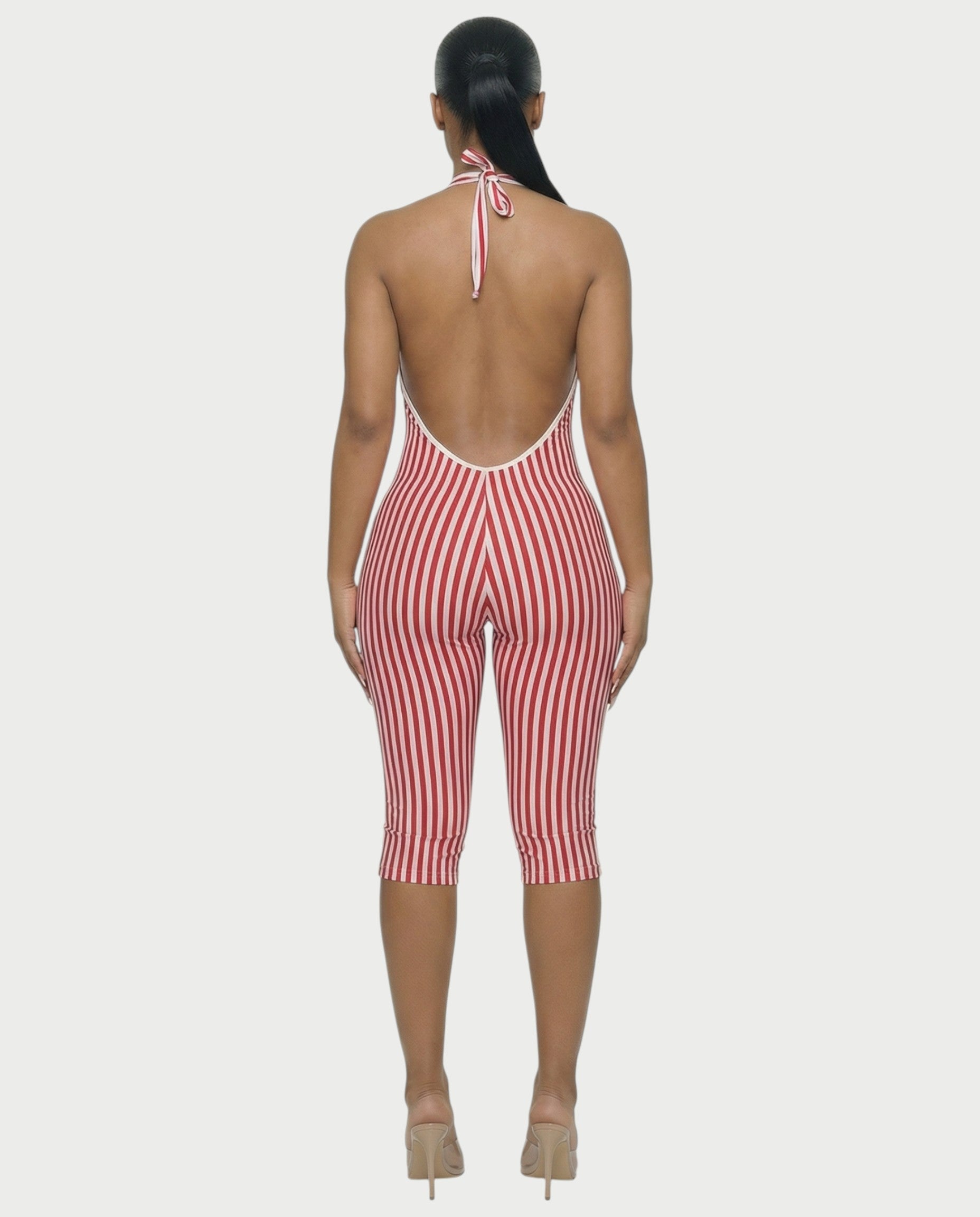 PHIA Striped Backless Romper