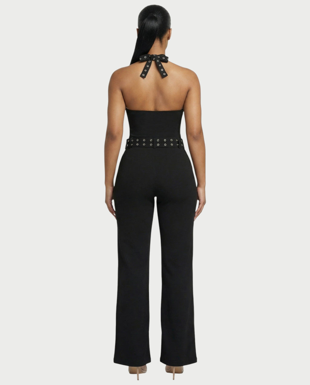 ALESSIA Eyelet Lace-Up Halter Jumpsuit