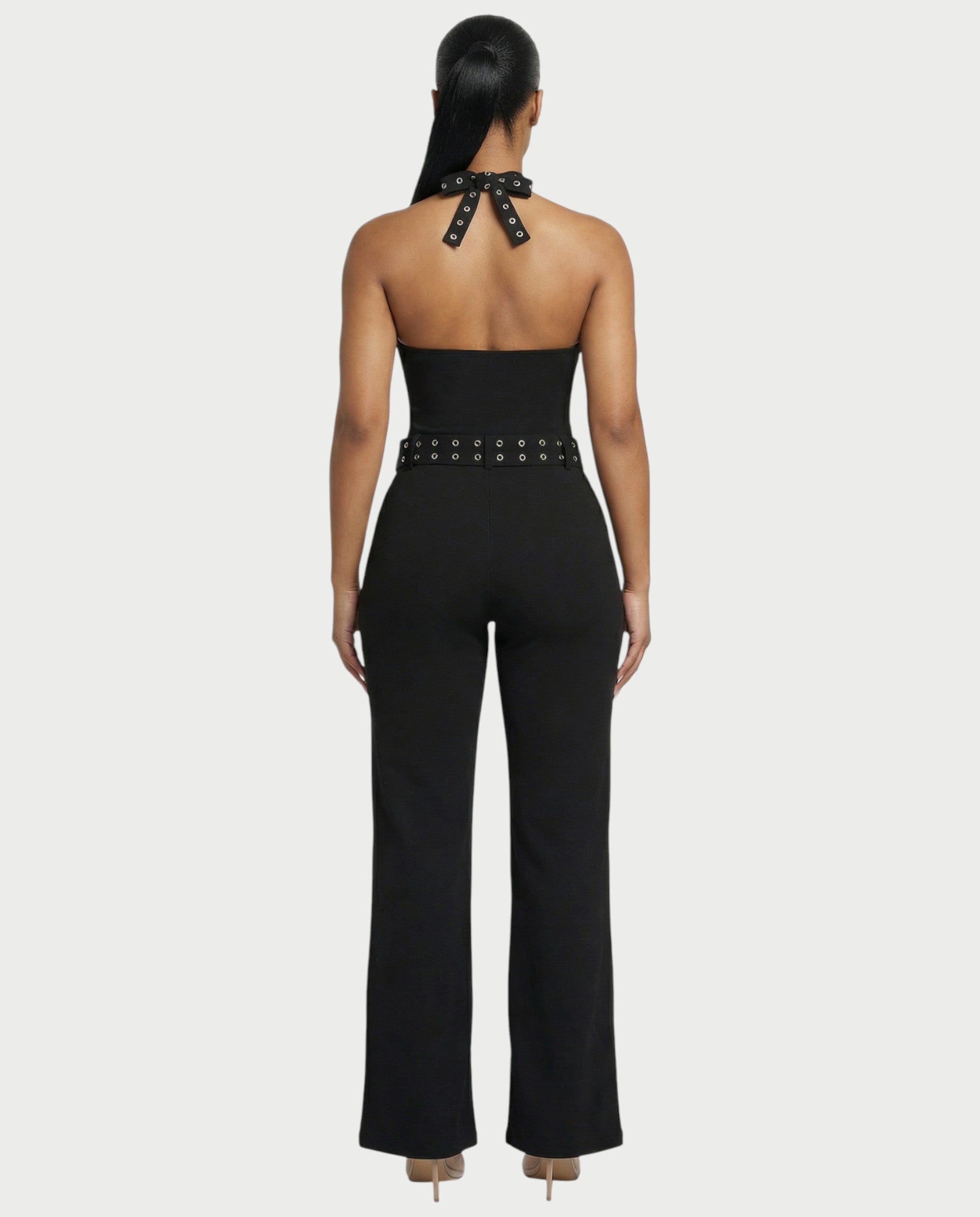 ALESSIA Eyelet Lace-Up Halter Jumpsuit