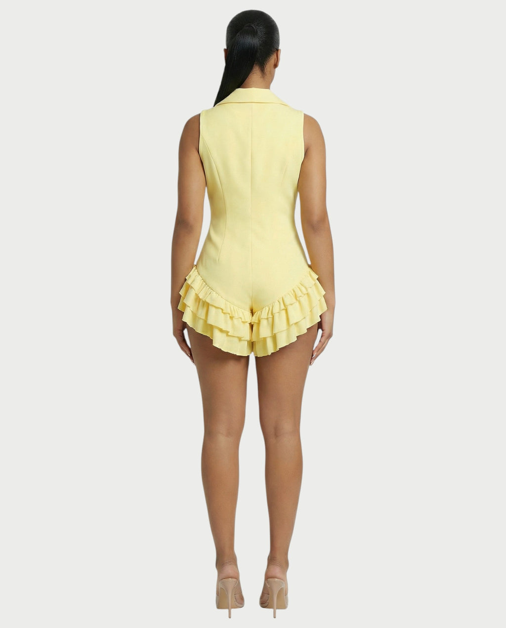 NIVARA Tailored Ruffle-Trim Tuxedo Romper