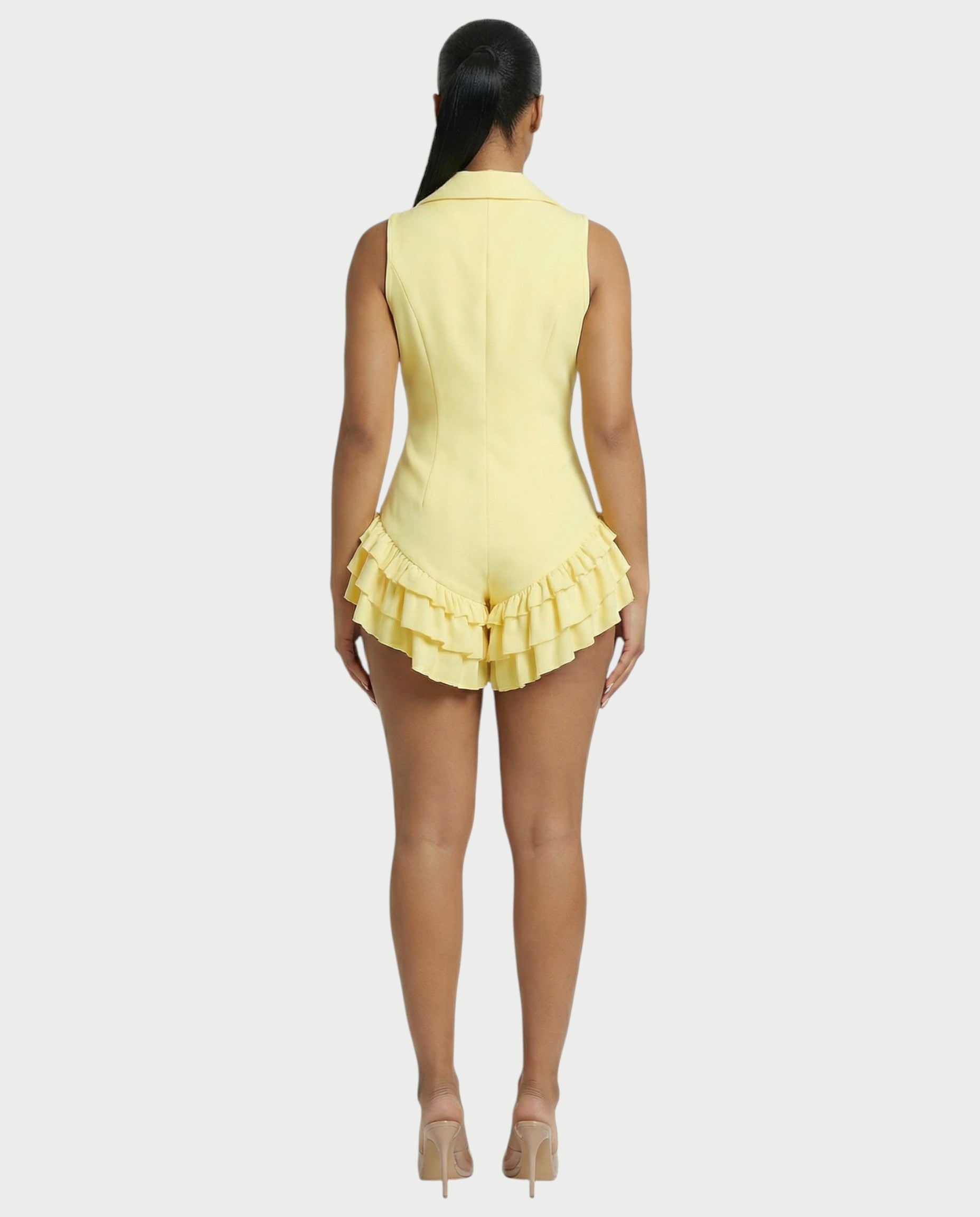 NIVARA Tailored Ruffle-Trim Tuxedo Romper