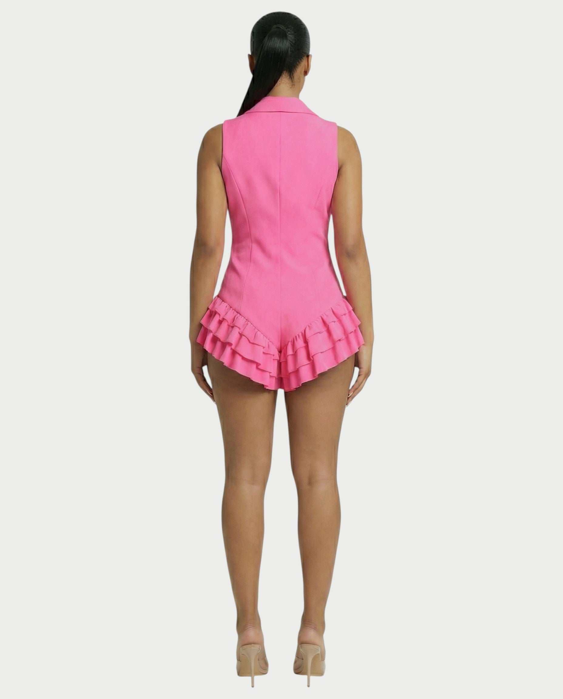 NIVARA Tailored Ruffle-Trim Tuxedo Romper
