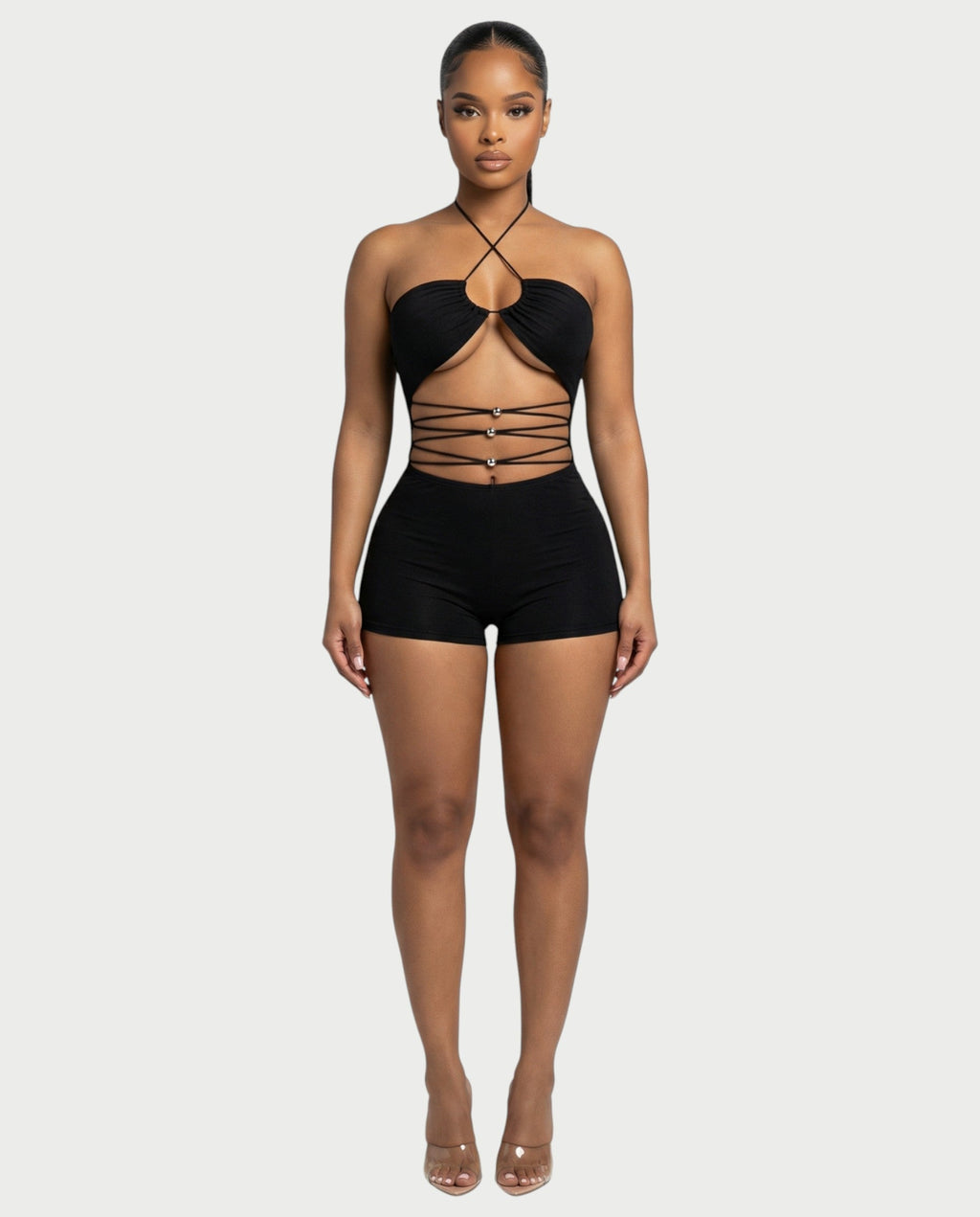 KAYRA Crisscross Bead Detail Romper