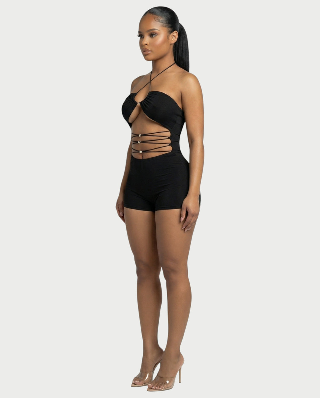KAYRA Crisscross Bead Detail Romper