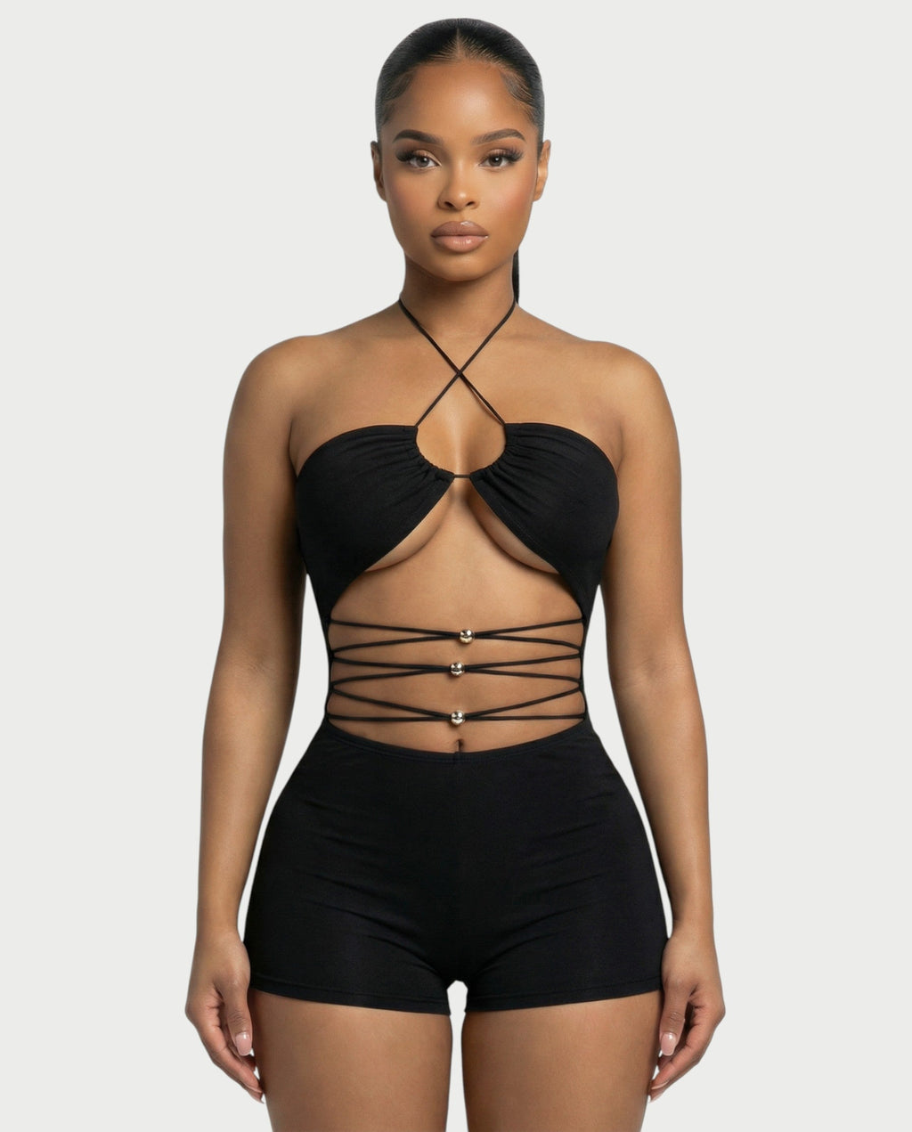 KAYRA Crisscross Bead Detail Romper