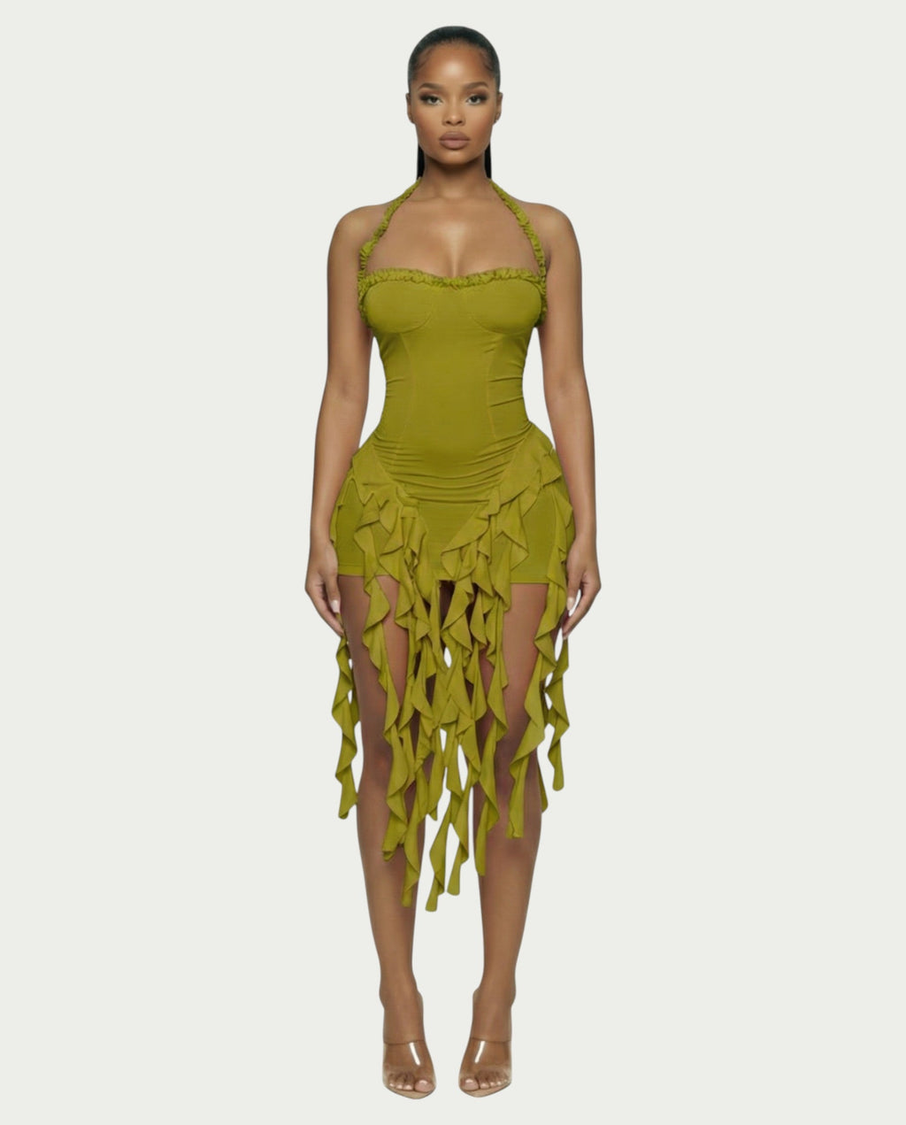 SANAI Ruffle Trim Mini Dress