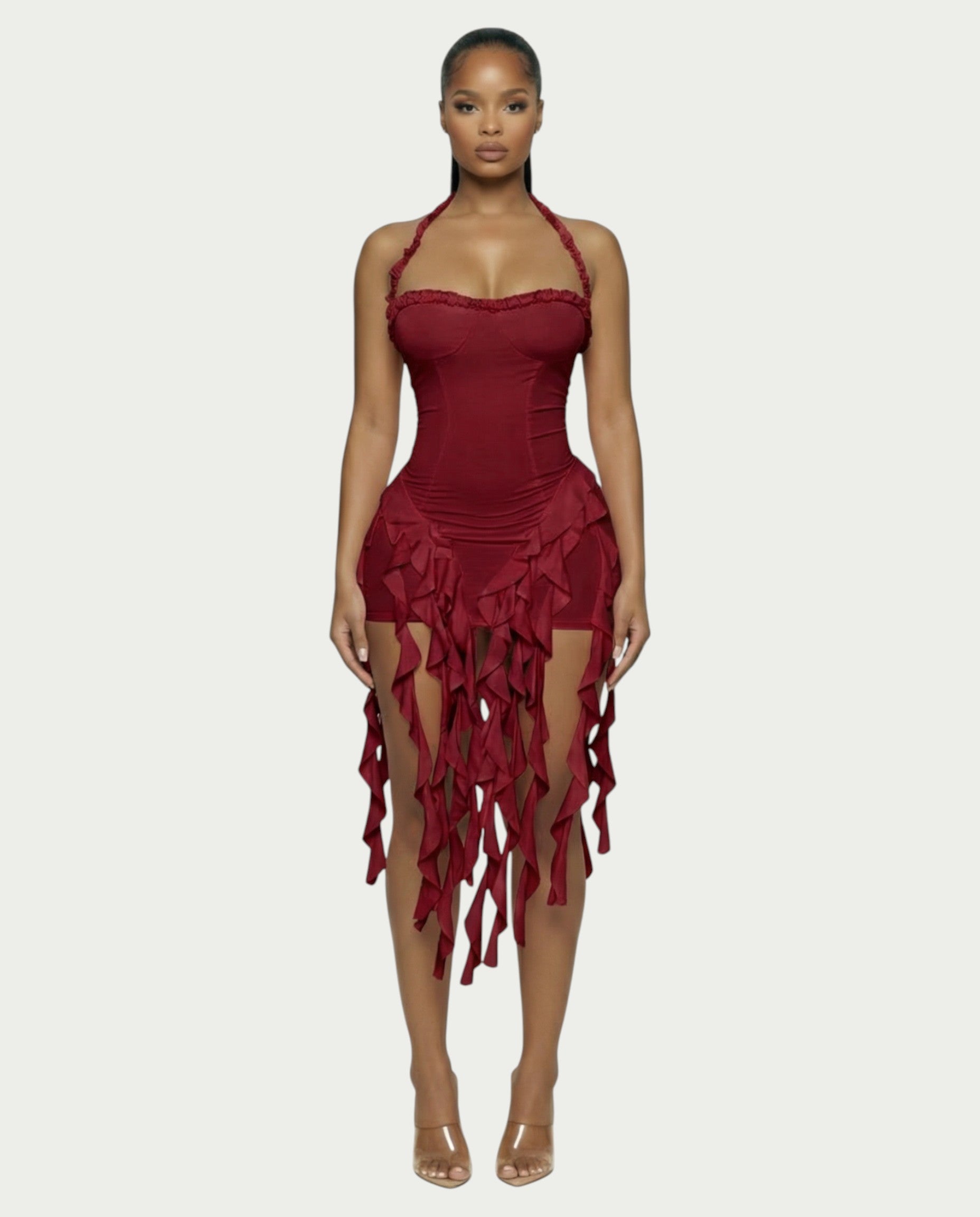 SANAI Ruffle Trim Mini Dress