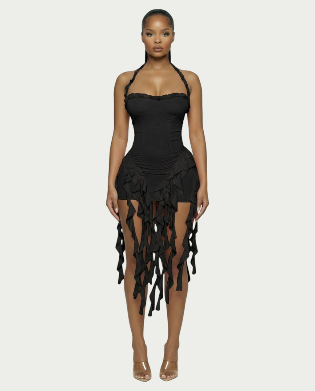 SANAI Ruffle Trim Mini Dress