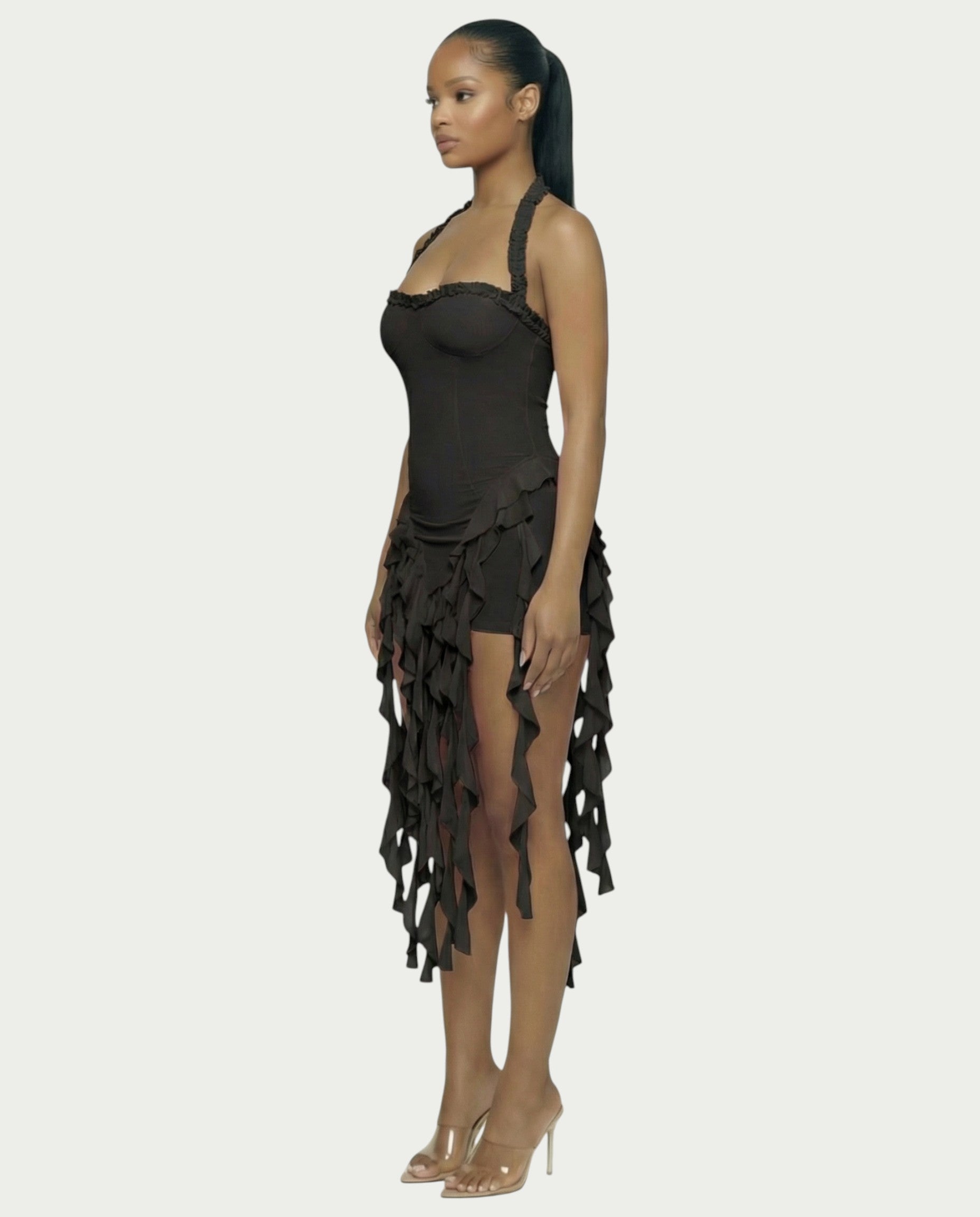 SANAI Ruffle Trim Mini Dress