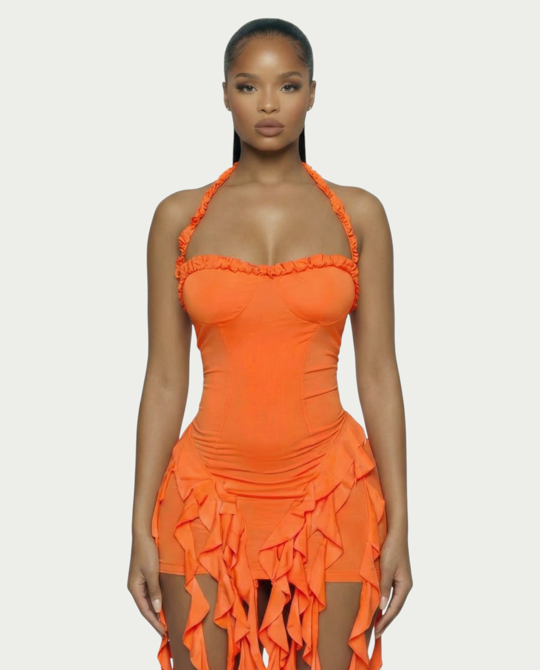 SANAI Ruffle Trim Mini Dress