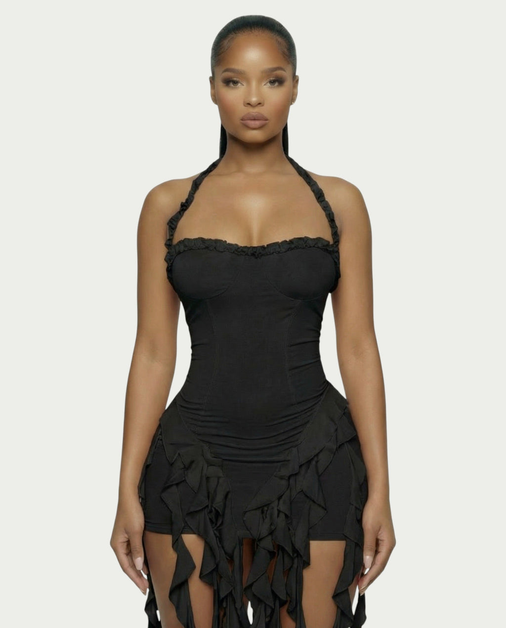 SANAI Ruffle Trim Mini Dress