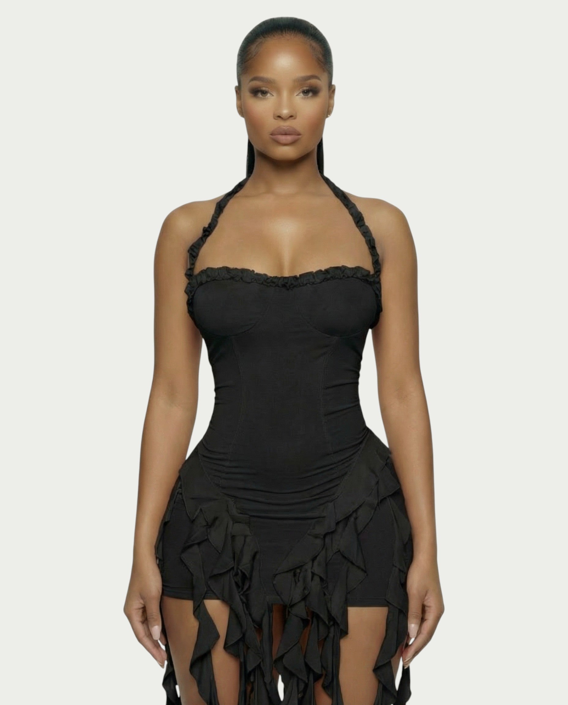 SANAI Ruffle Trim Mini Dress