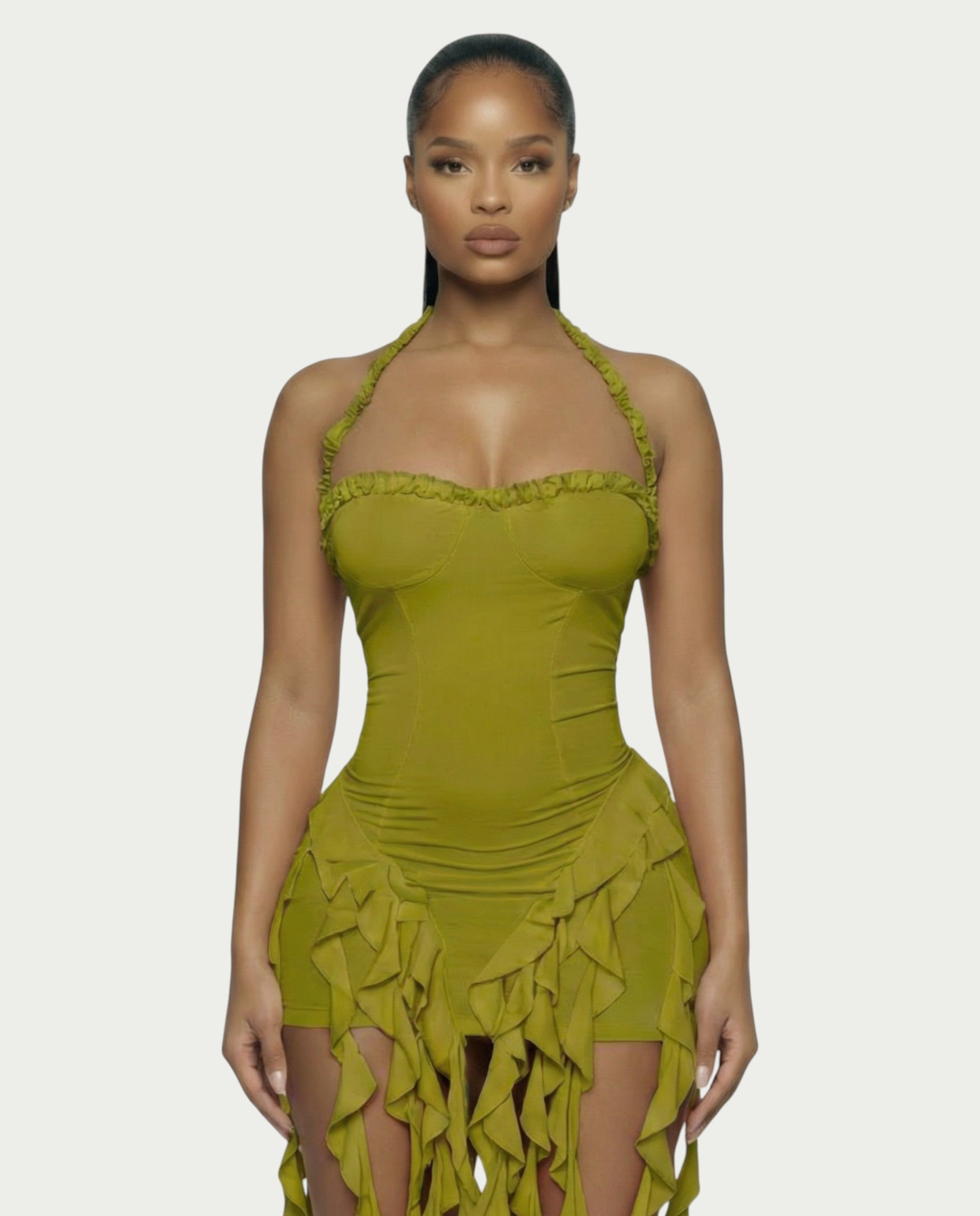 SANAI Ruffle Trim Mini Dress