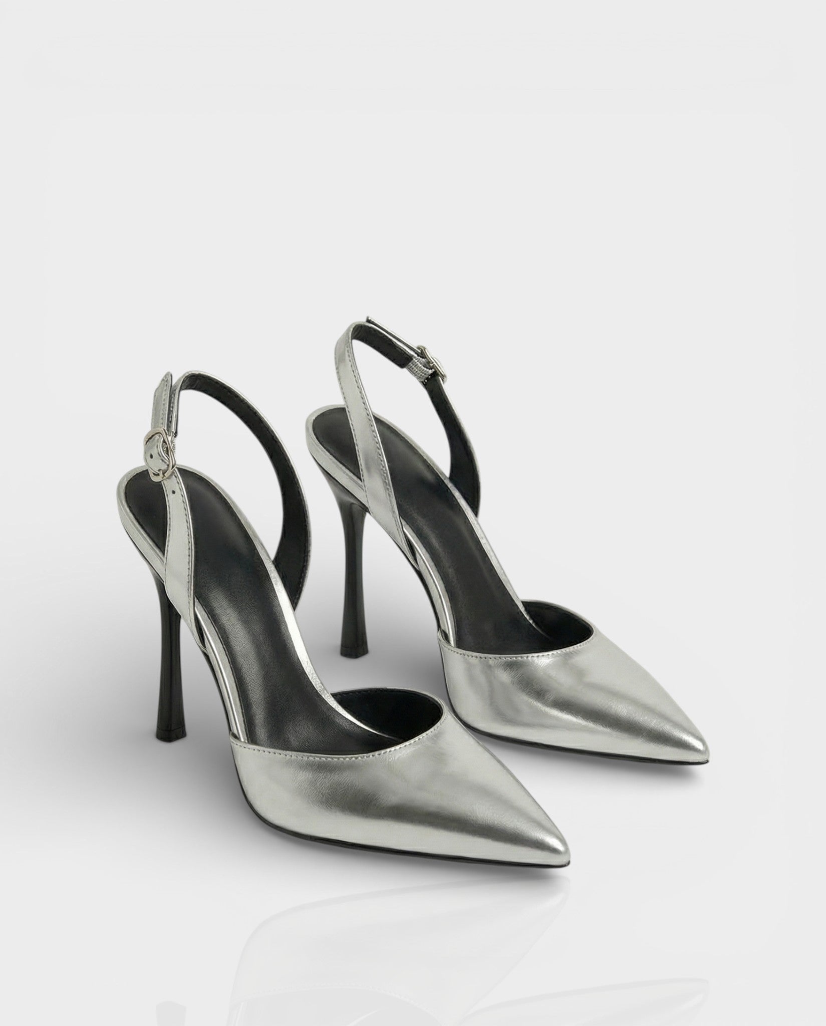 AELIN Pointed Silver Closed-Toe Heels