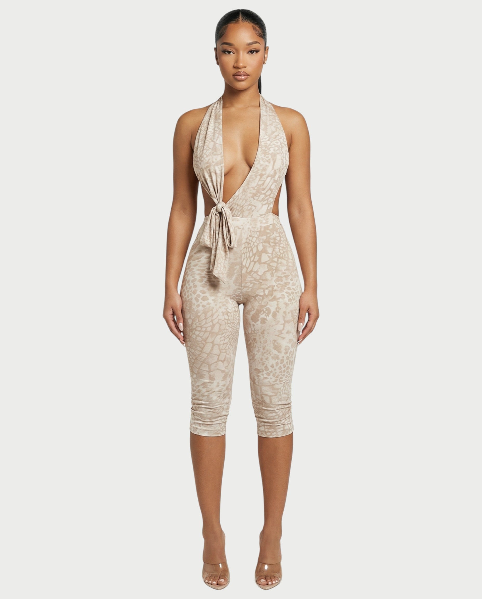 RISSA Plunge Halter Cutout Jumpsuit