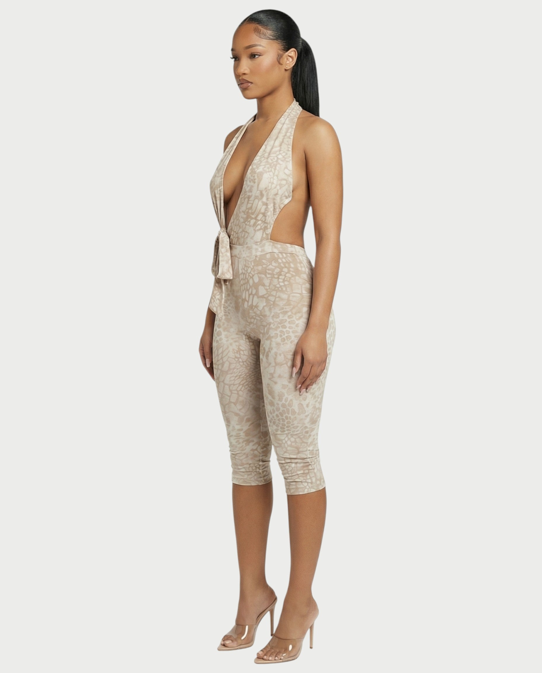 RISSA Plunge Halter Cutout Jumpsuit