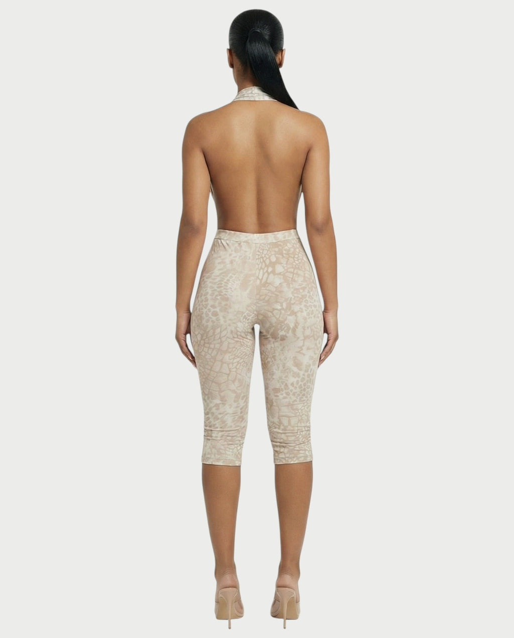 RISSA Plunge Halter Cutout Jumpsuit