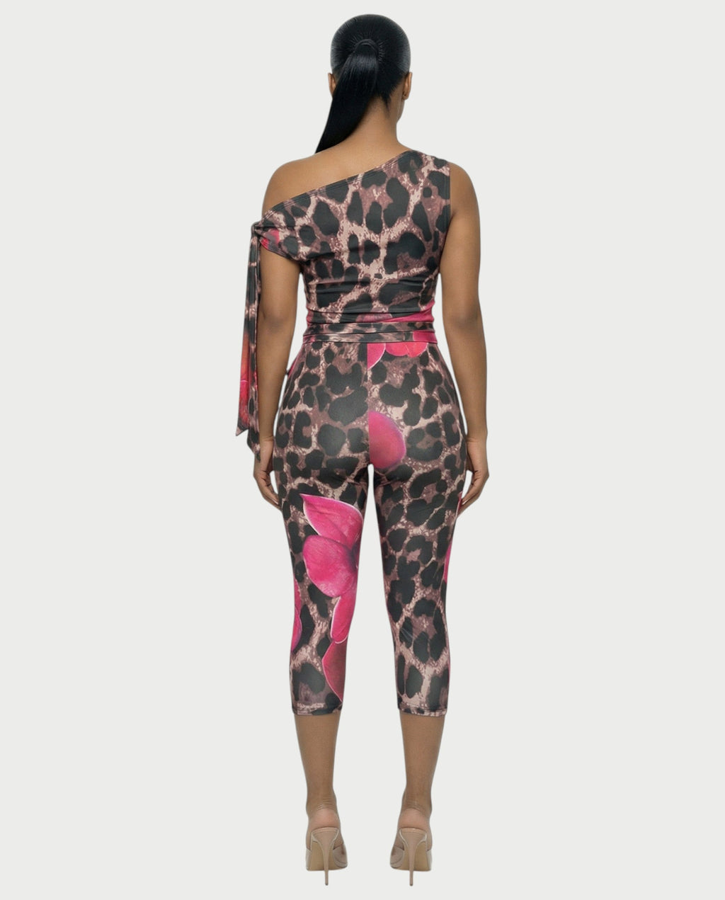 LUJILLE One-Shoulder Floral Leopard Jumpsuit