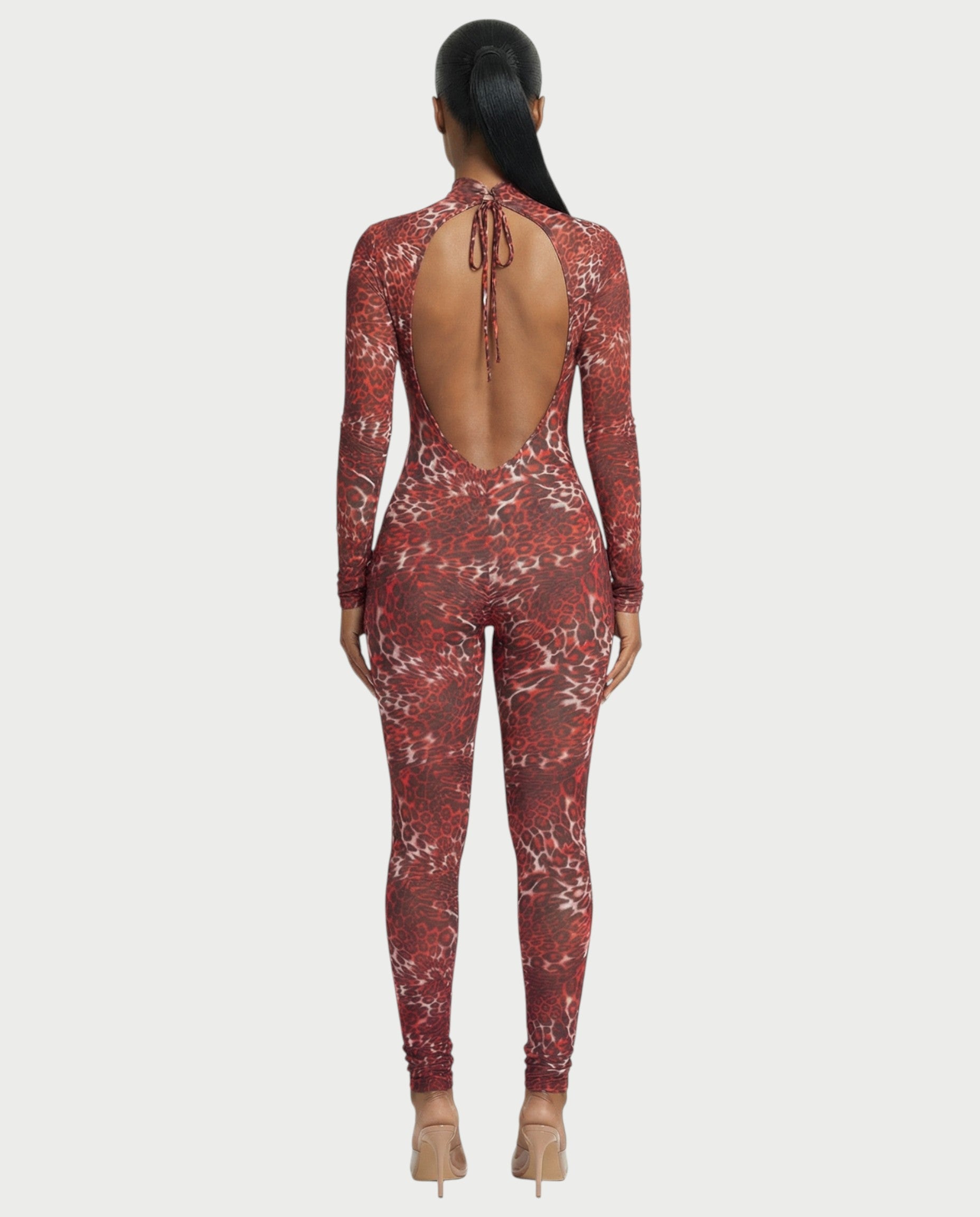 KHIONE Leopard Print Mock Neck Jumpsuit