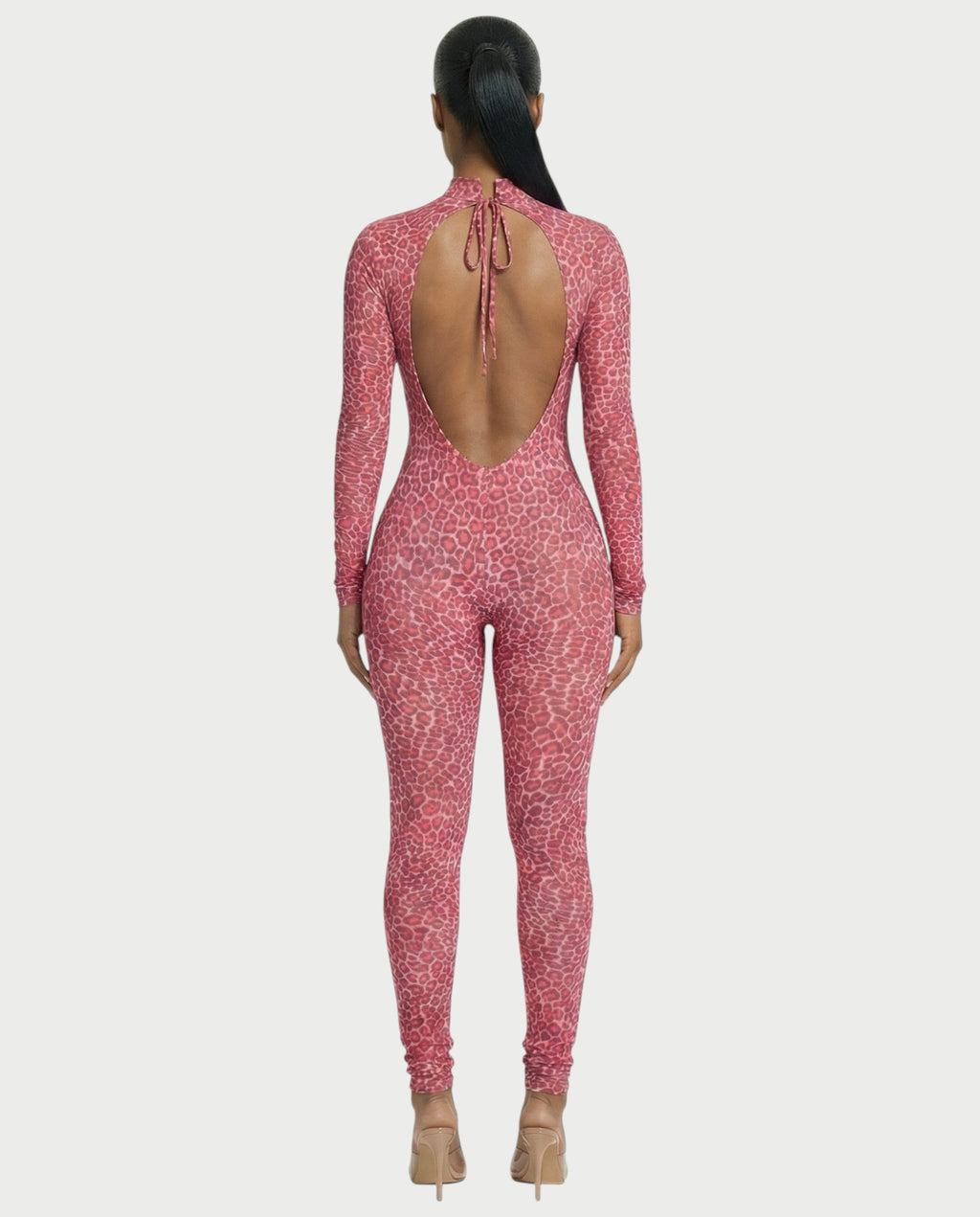 KHIONE Leopard Print Mock Neck Jumpsuit
