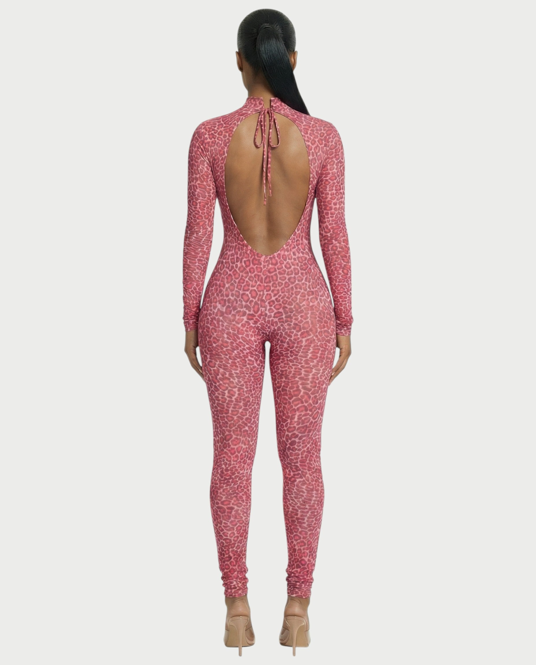 KHIONE Leopard Print Mock Neck Jumpsuit