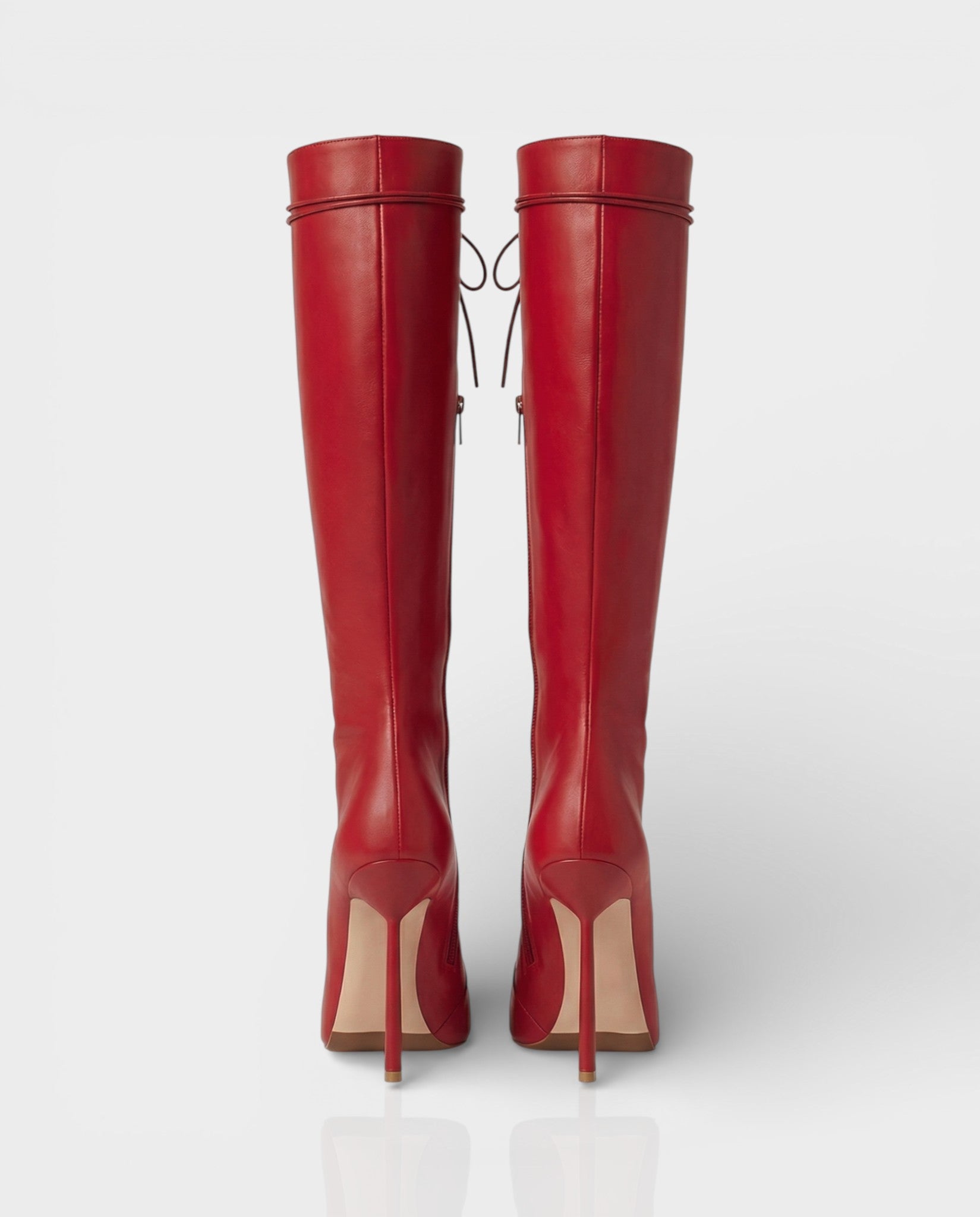 ESCAS Lace-Up Faux Leather Knee-High Stiletto Boots