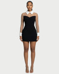 ALIRA Contrast Mesh-Collar Mini Dress