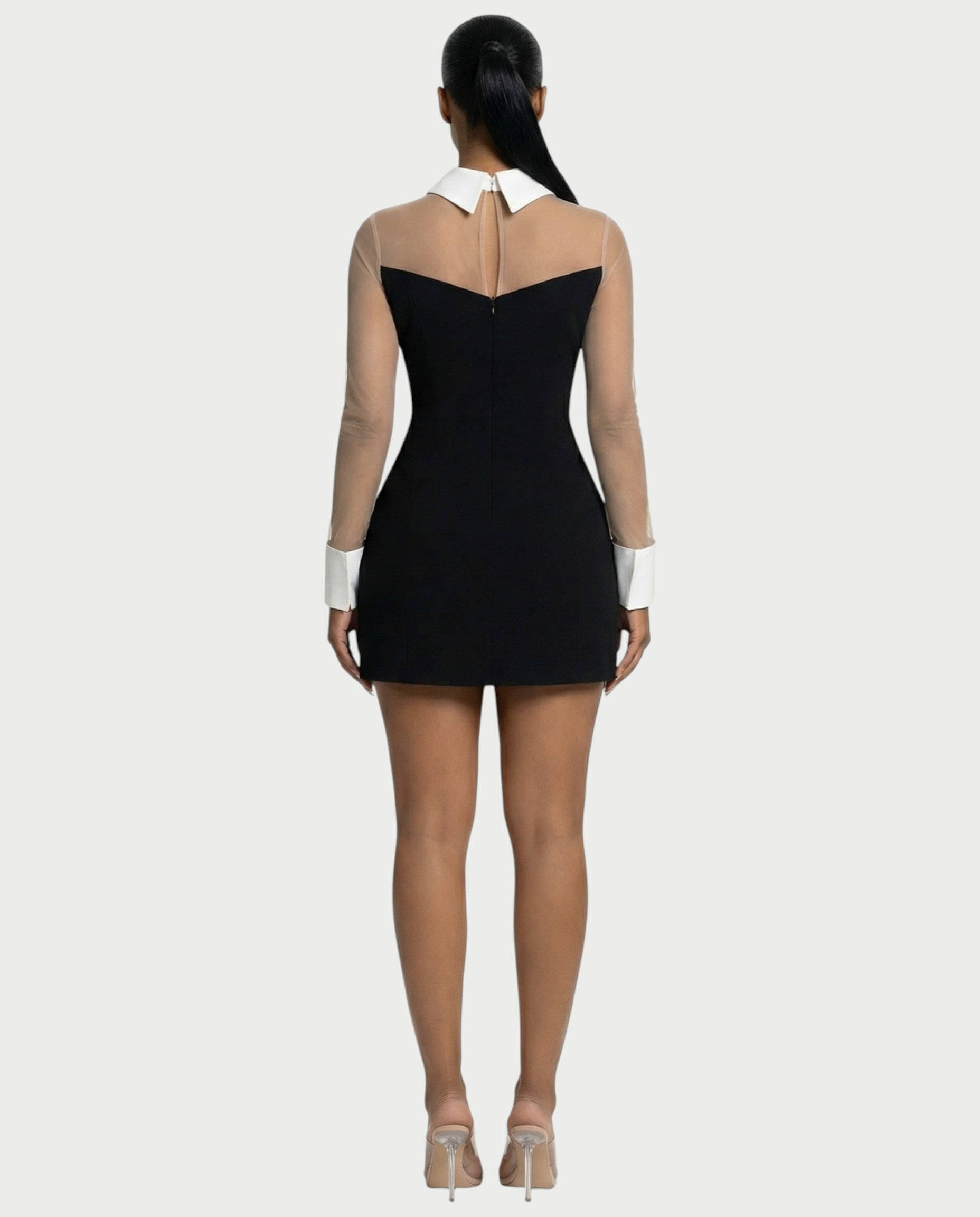 ALIRA Contrast Mesh-Collar Mini Dress