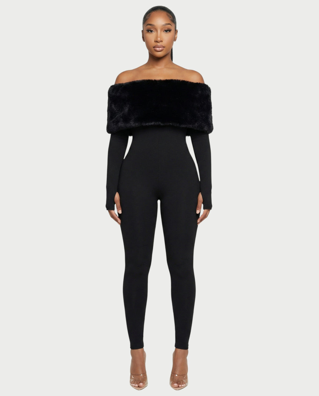 NENYA Off-Shoulder Faux-Fur Jumpsuit