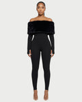 NENYA Off-Shoulder Faux-Fur Jumpsuit