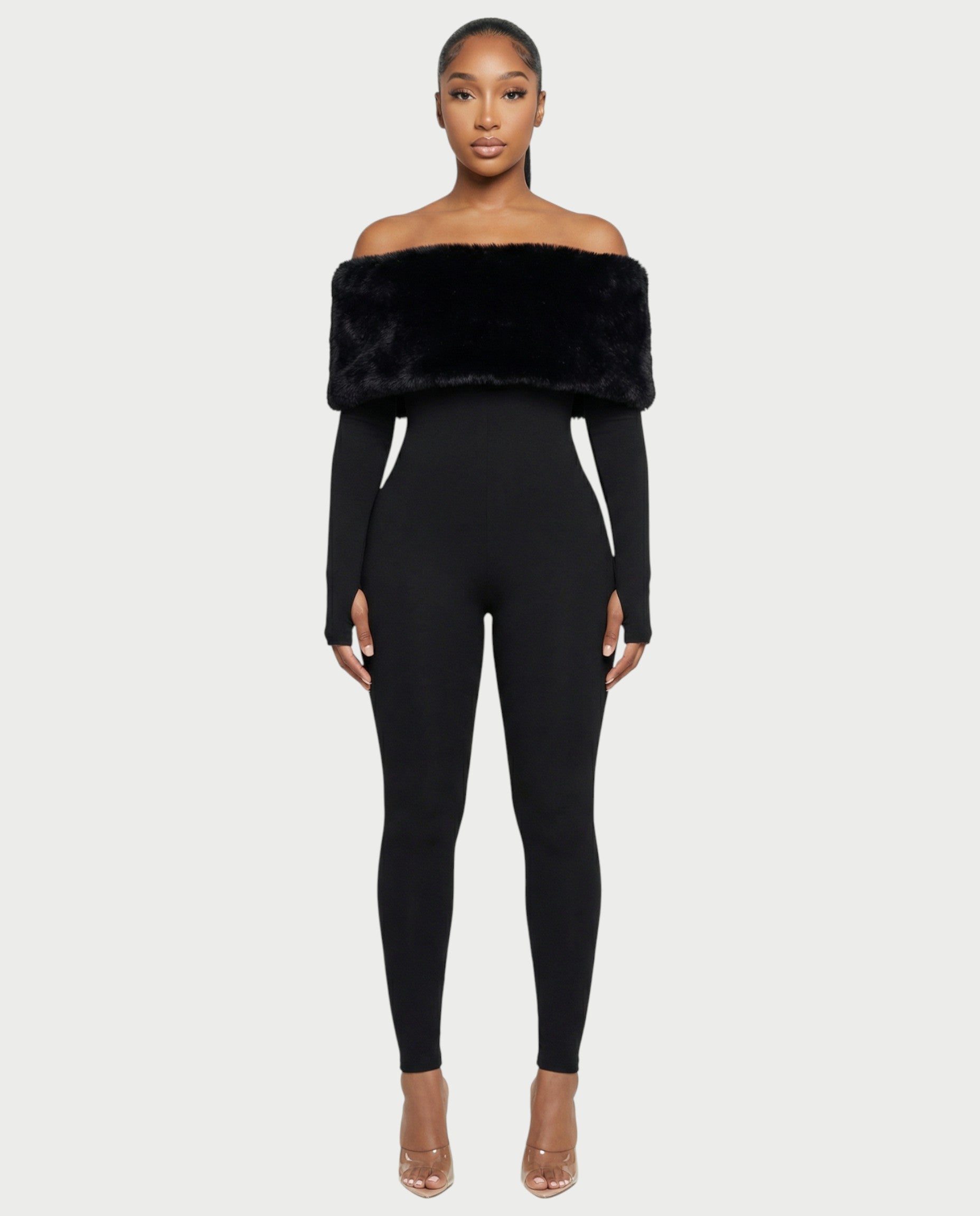 NENYA Off-Shoulder Faux-Fur Jumpsuit